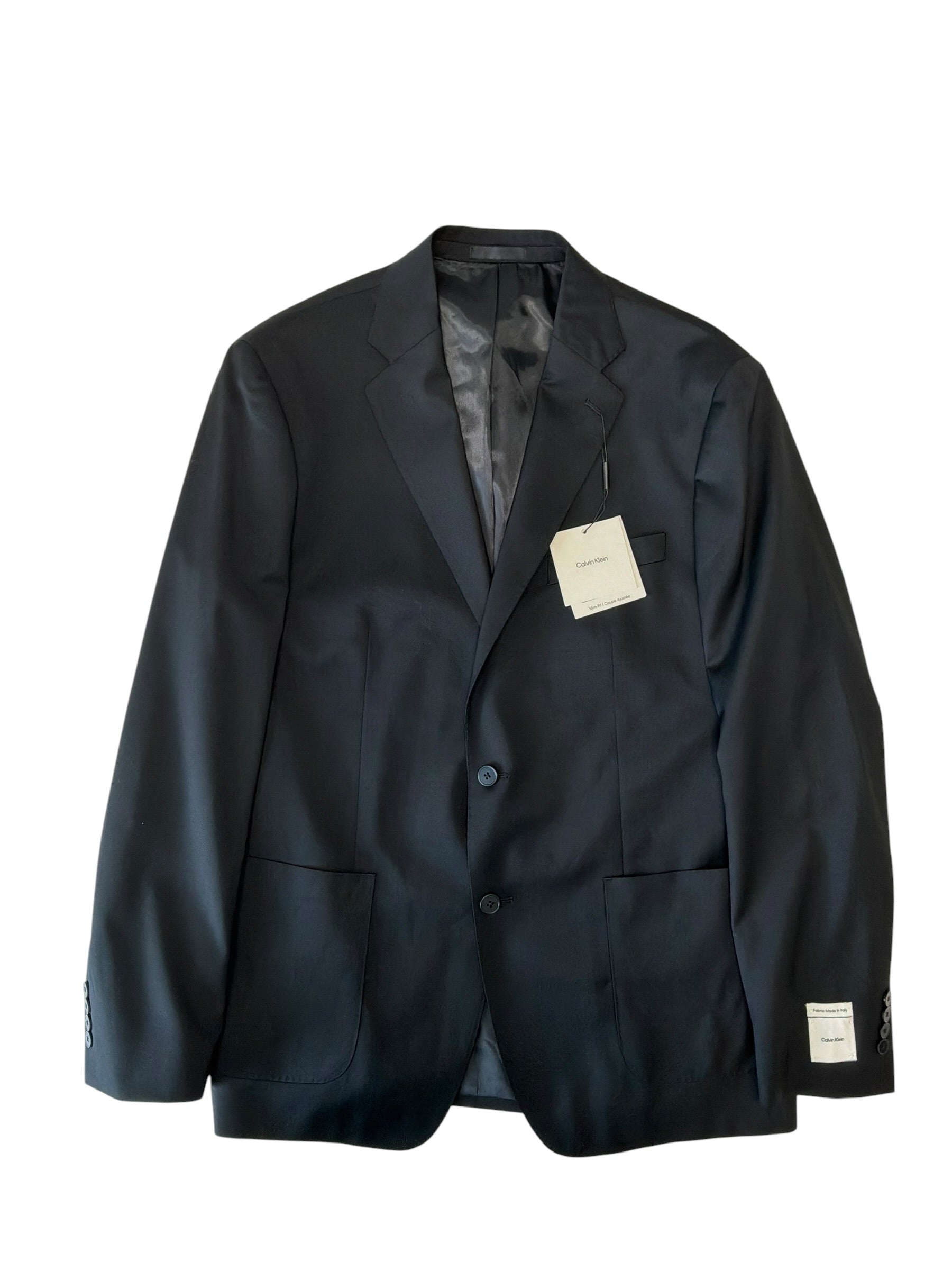 Calvin Klein Mens Slim fit Wool Sport Coat Blazer 44 L Black Solid