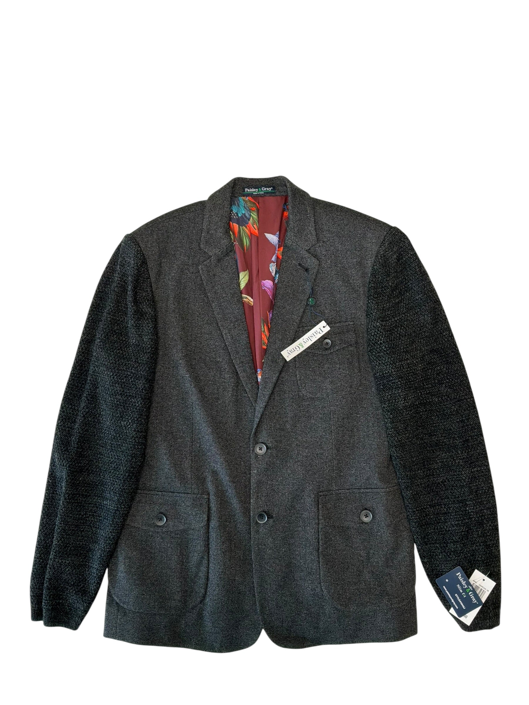 Paisley & Gray Mens Slim fit Sport Coat Blazer Medium Grey Herringbone