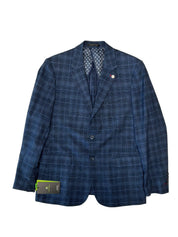 Tom Baine Mens Slim fit Sport Coat Blazer 42 L Blue Plaid