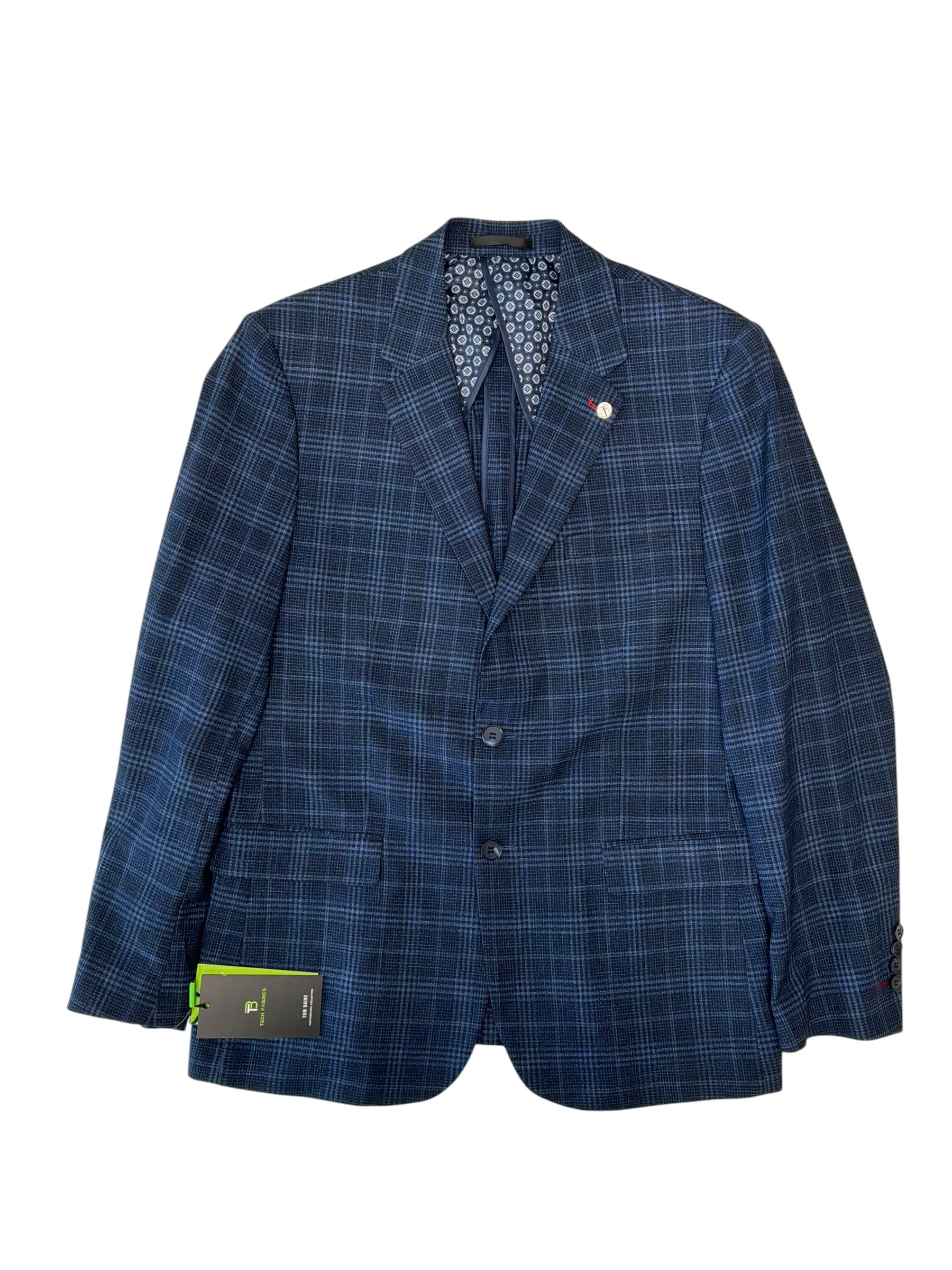 Tom Baine Mens Slim fit Sport Coat Blazer 42 L Blue Plaid