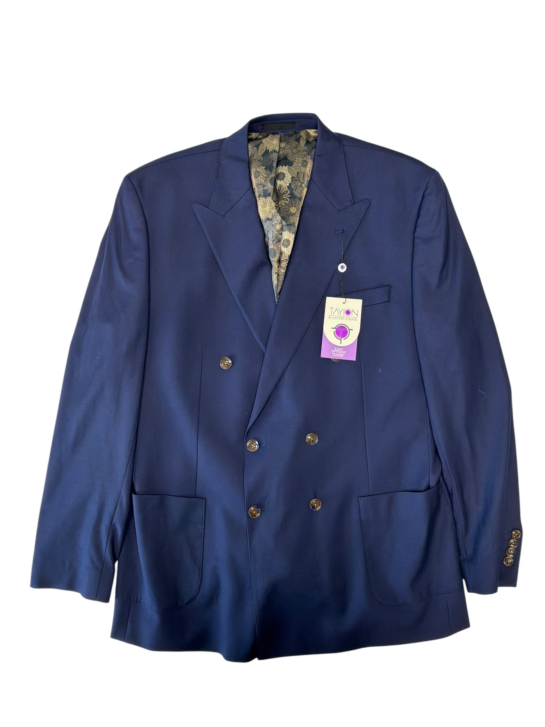 Tayion Mens Classic fit Sport Coat Blazer 44 L Blue Solid