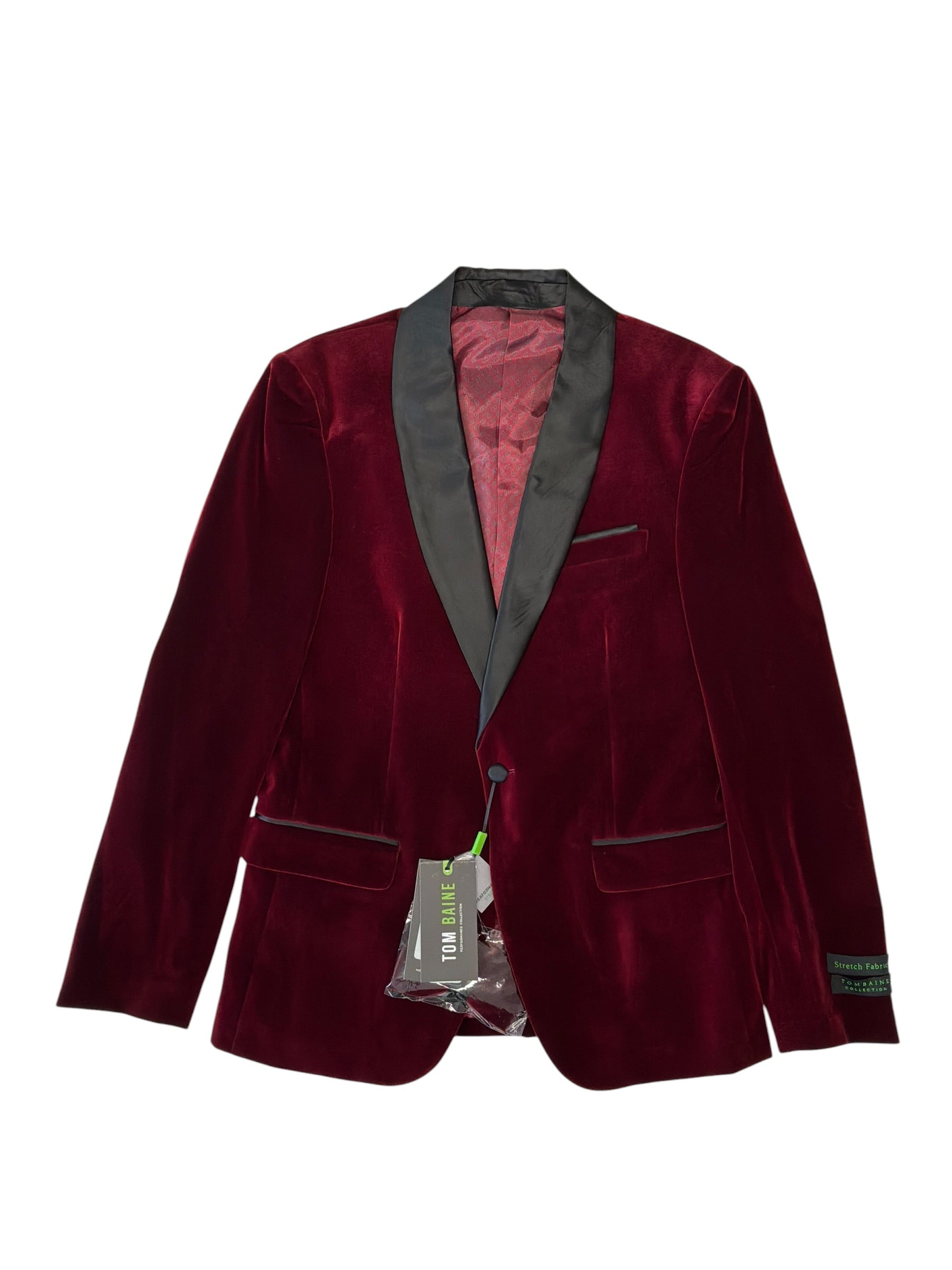 Tom Baine Mens Slim fit Velvet Dinner Jacket Blazer 38 S Red Solid
