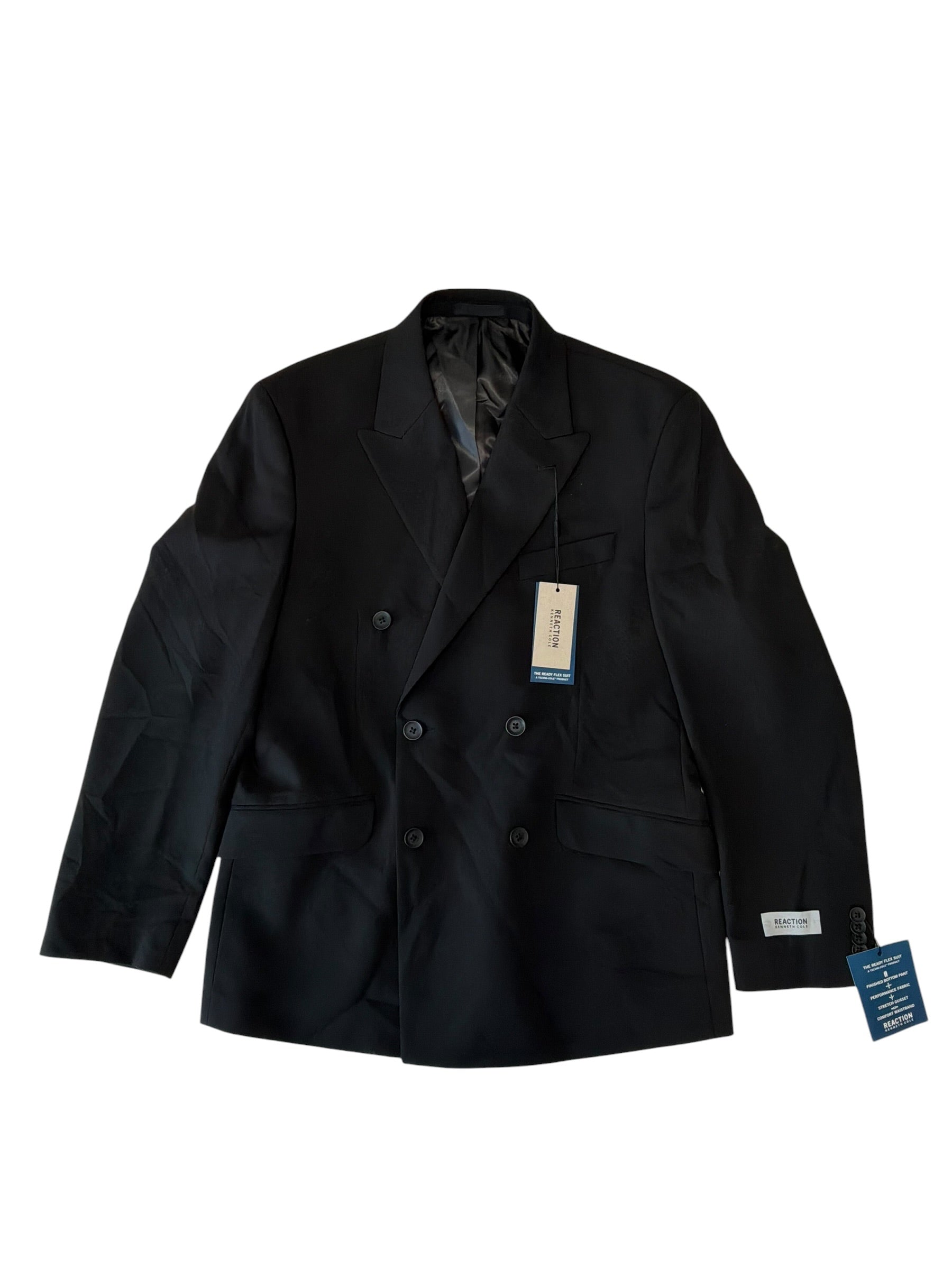 Kenneth Cole Mens Slim fit Double Breasted Suit Jacket Blazer 38 S Black Solid