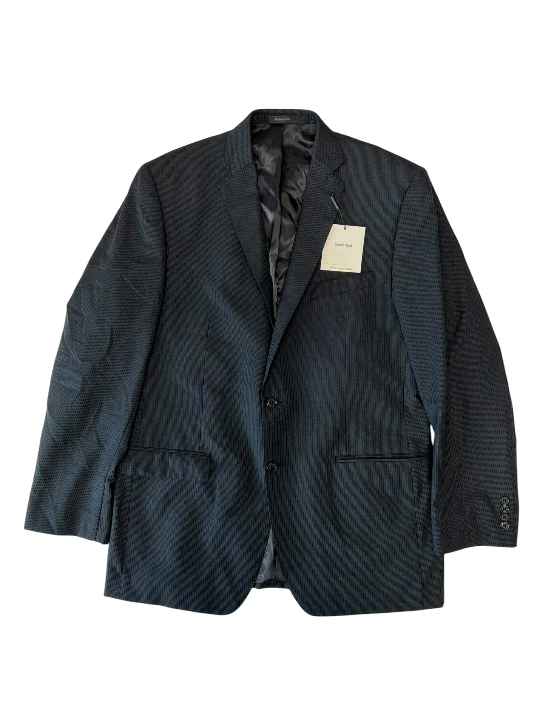 Calvin Klein Mens Slim fit Wool Sport Coat Blazer 42 L Black Striped