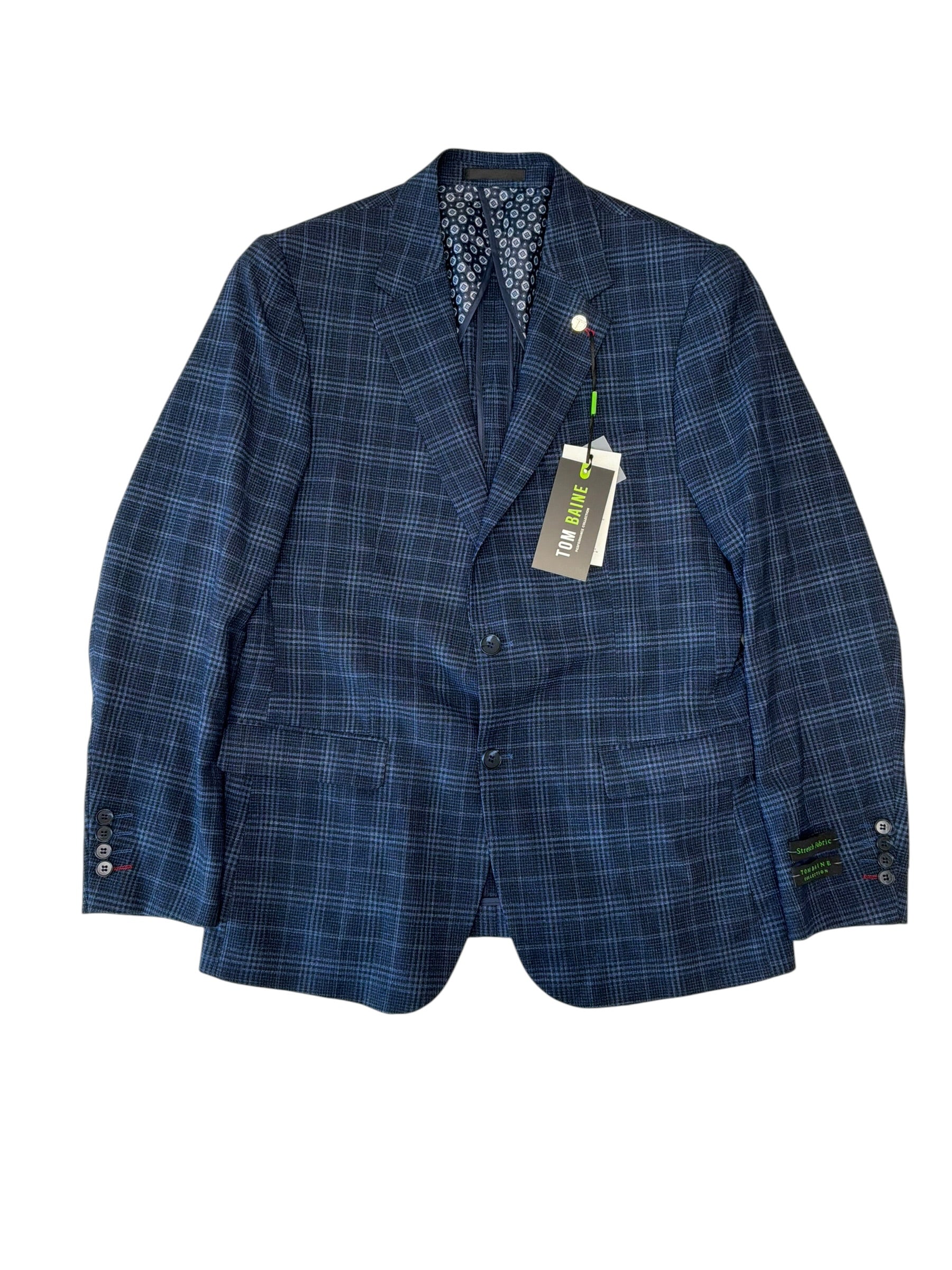 Tom Baine Mens Slim fit Sport Coat Blazer 42 L Blue Plaid