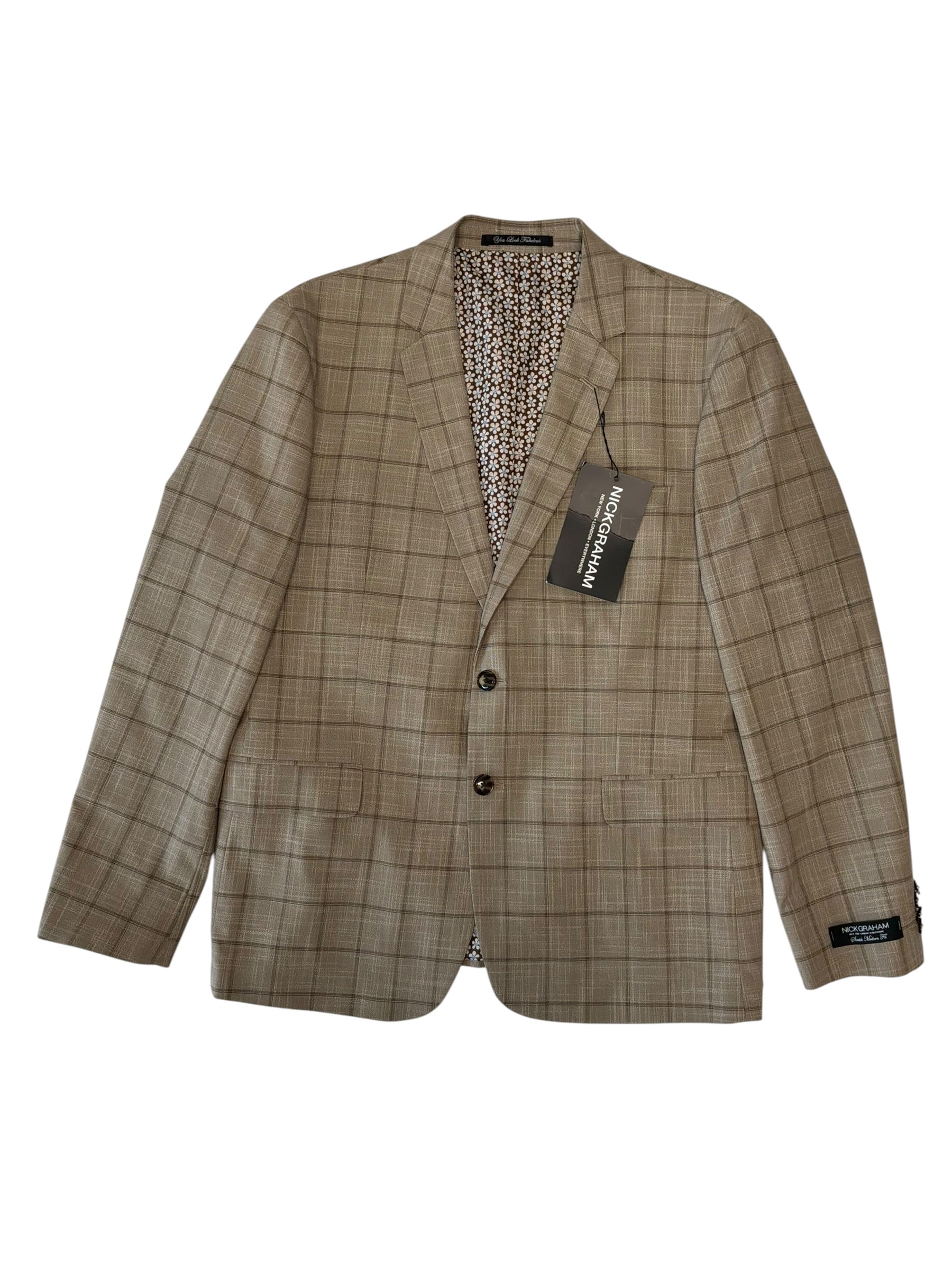 Nick Graham Mens Slim fit Suit Jacket Blazer 42 S Beige Plaid