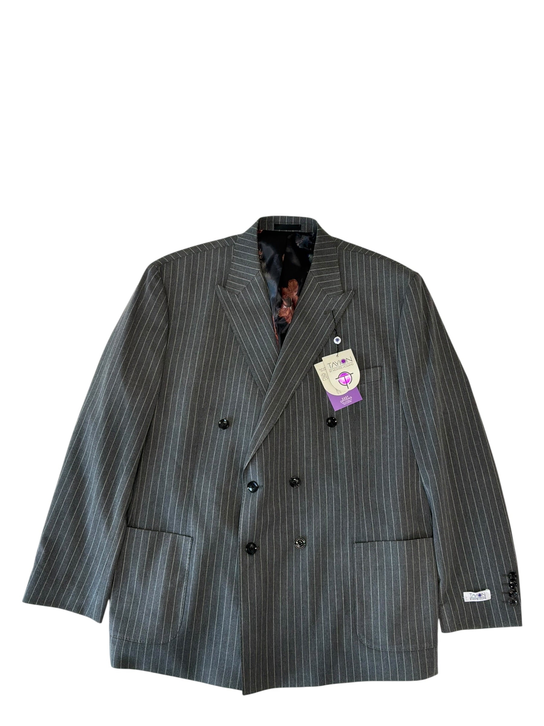 Tayion Mens Classic fit Sport Coat Blazer 48 R Grey Striped