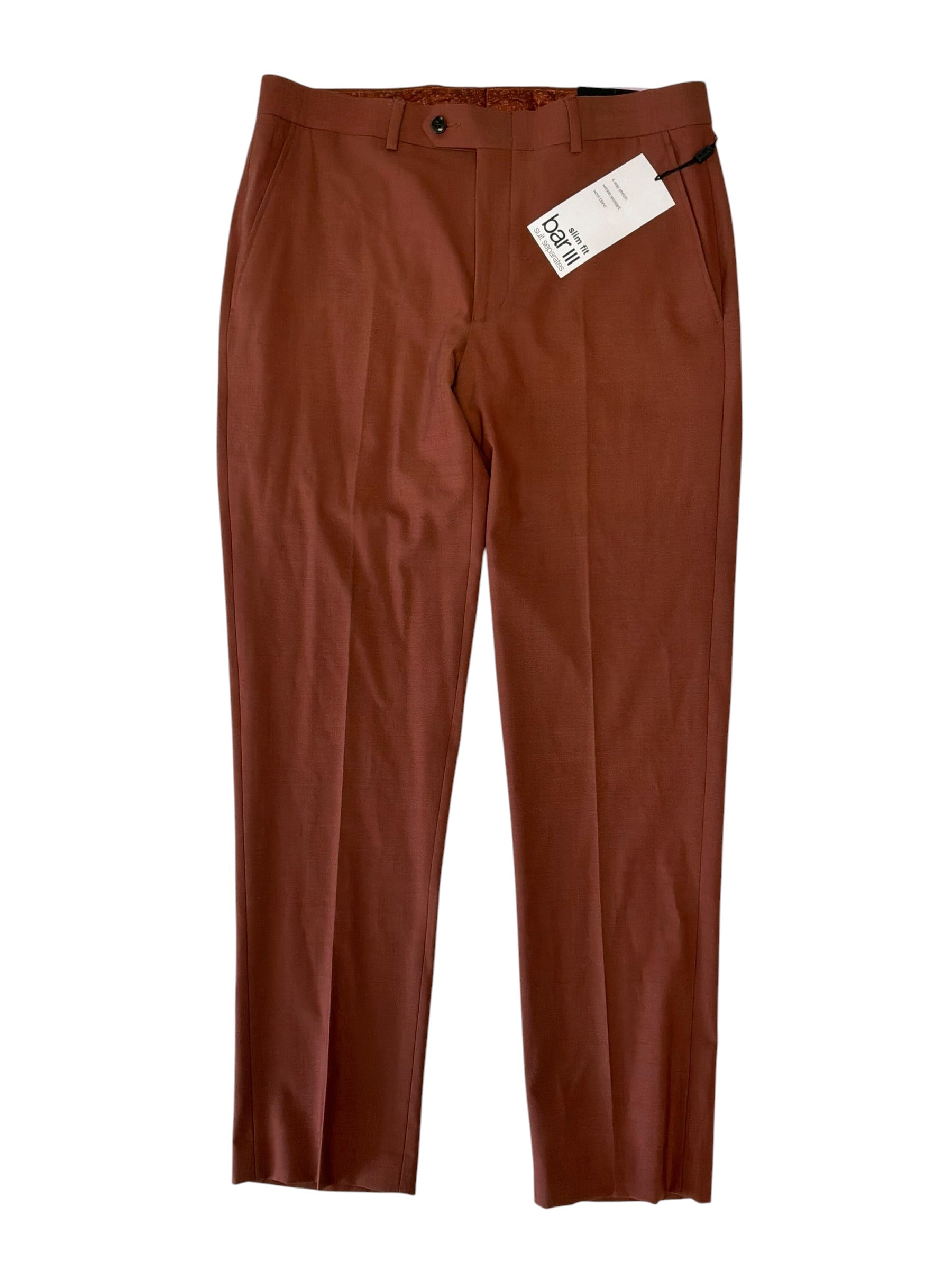 Bar III Mens Slim fit Wool Dress Pants 32 / 30 Orange Solid