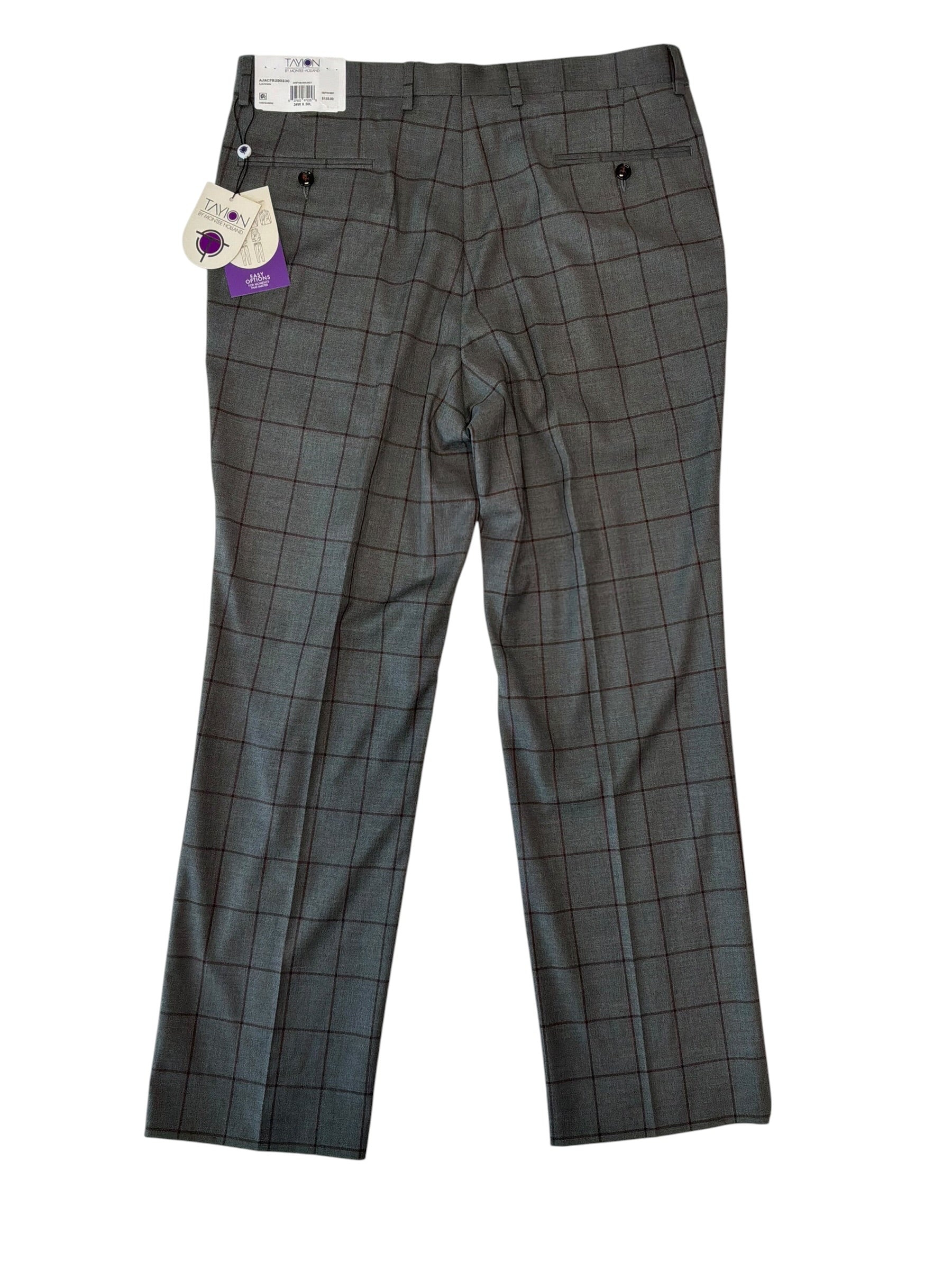 Tayion Mens Classic fit Dress Pants 34 / 30 Grey Plaid