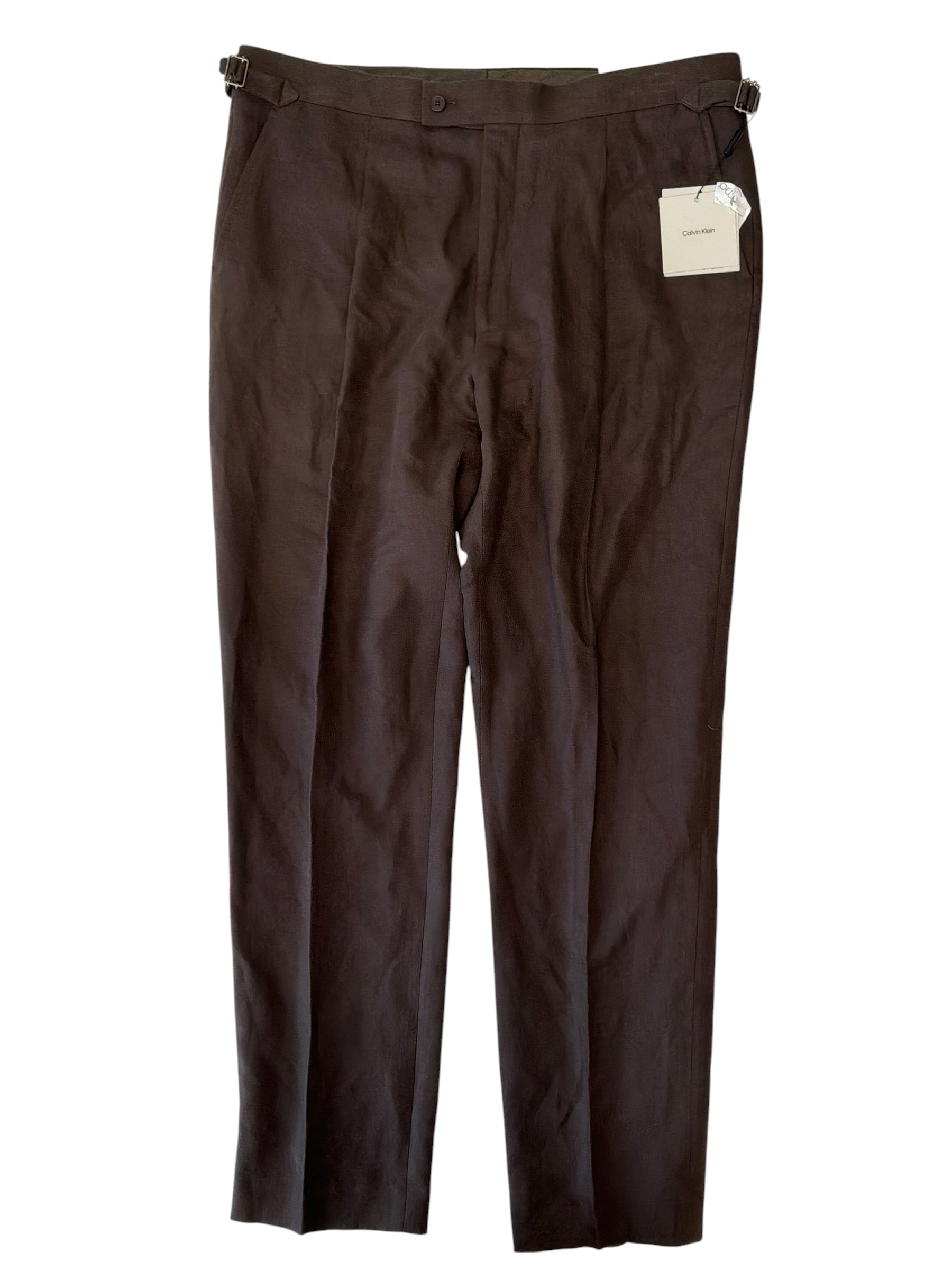 Calvin Klein Mens Slim fit Linen Dress Pants 38 / 32 Brown Solid