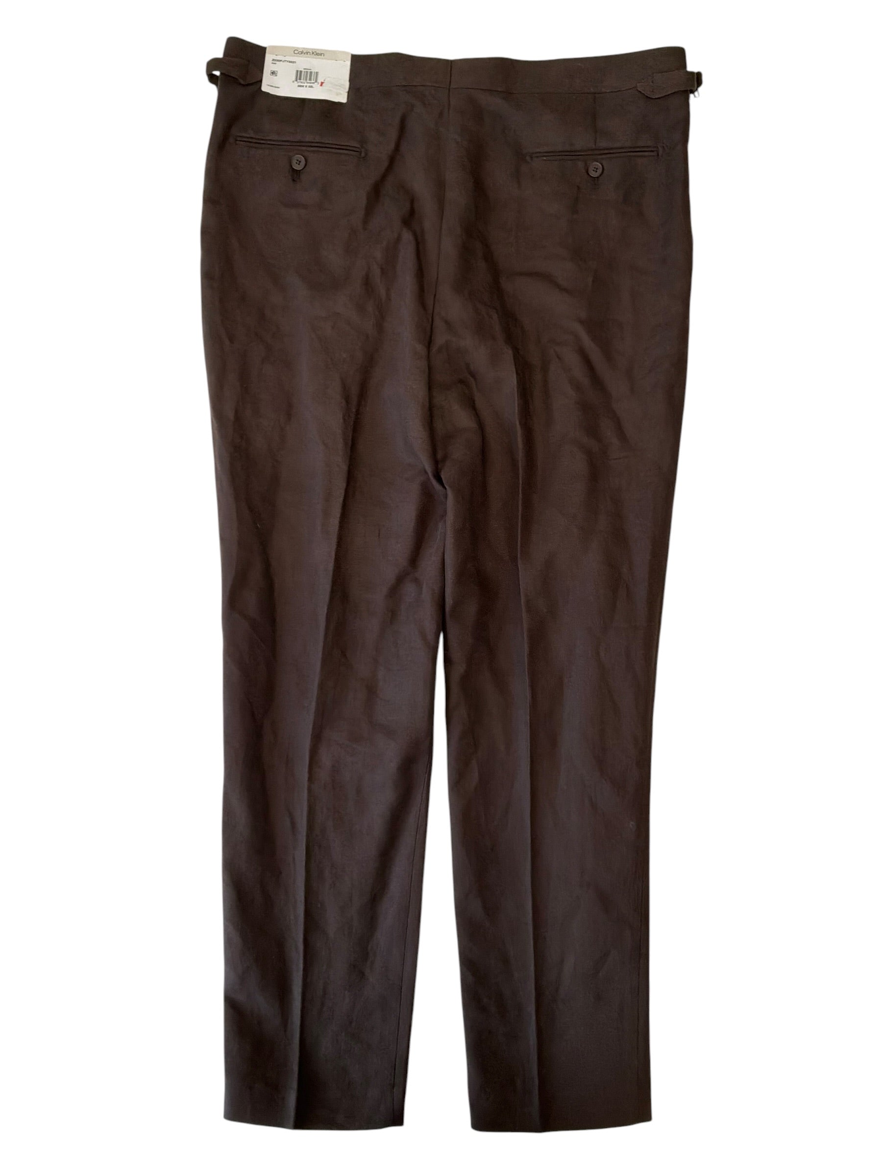 Calvin Klein Mens Slim fit Linen Dress Pants 38 / 32 Brown Solid