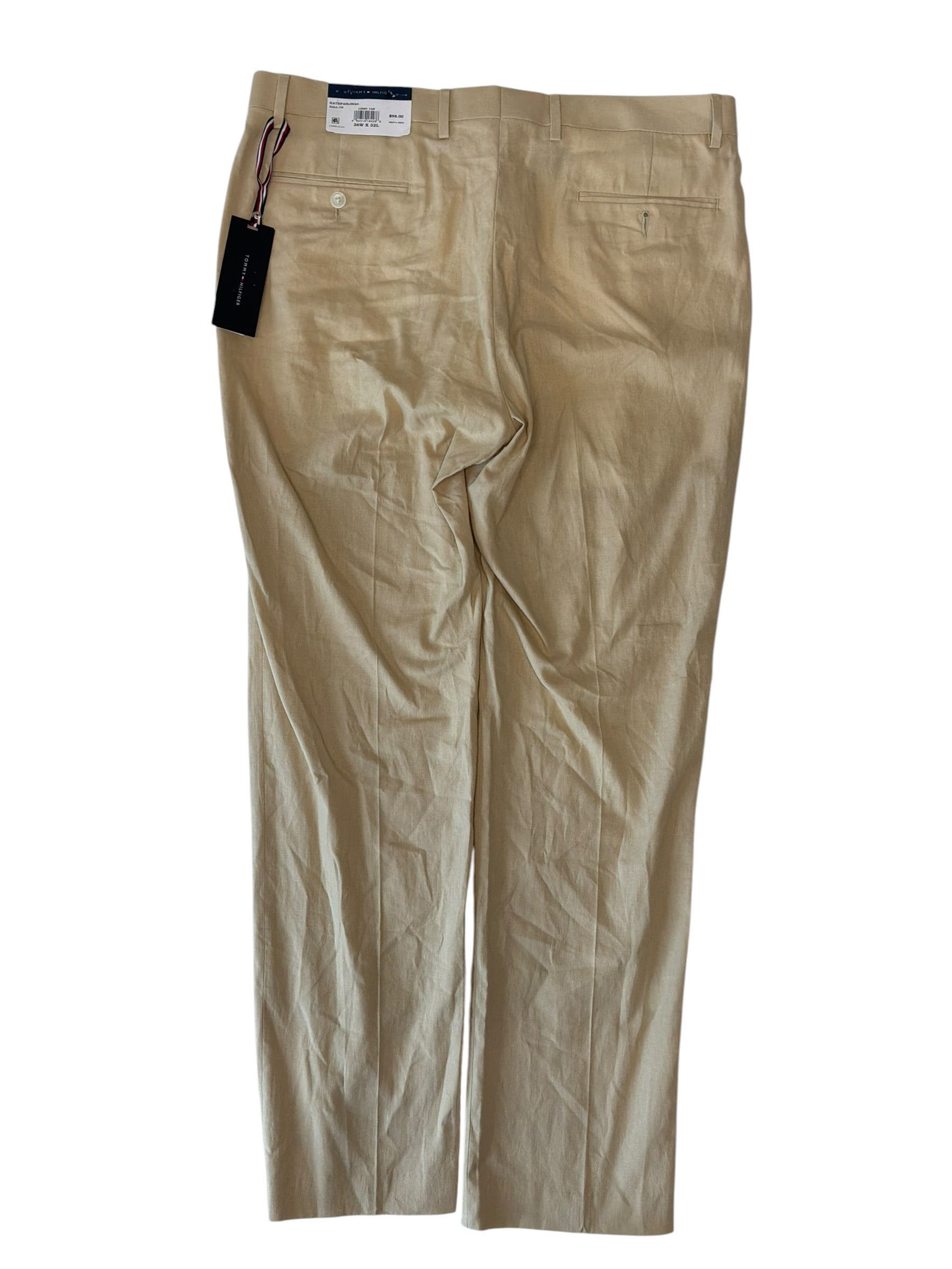 Tommy Hilfiger Mens Modern fit Linen Dress Pants 36 / 32 Beige Solid