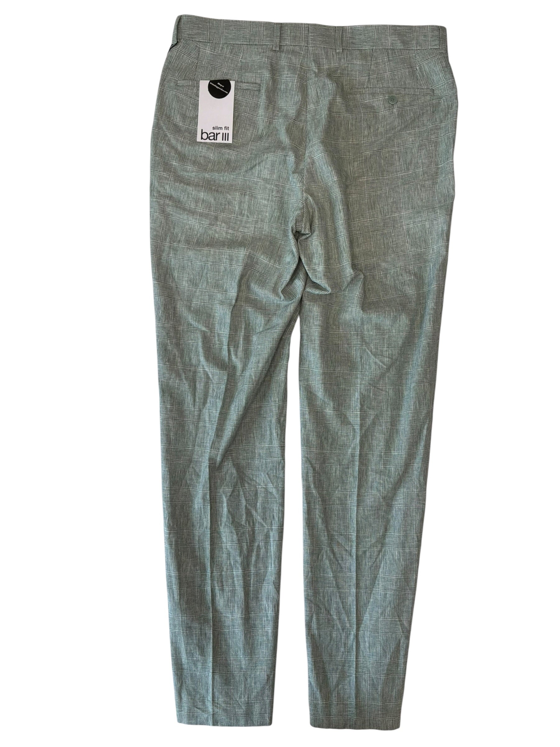 Bar III Mens Slim fit Linen Dress Pants 34 / 34 Green Plaid