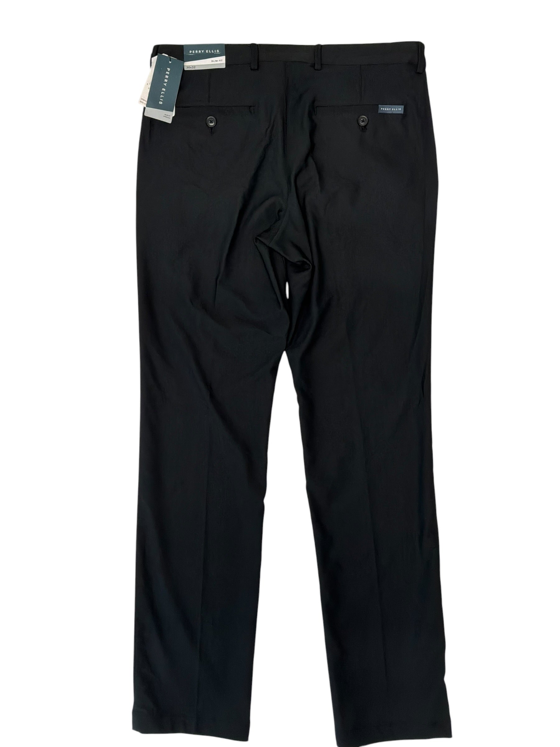 Perry Ellis Mens Slim fit Dress Pants 30 / 32 Black Solid