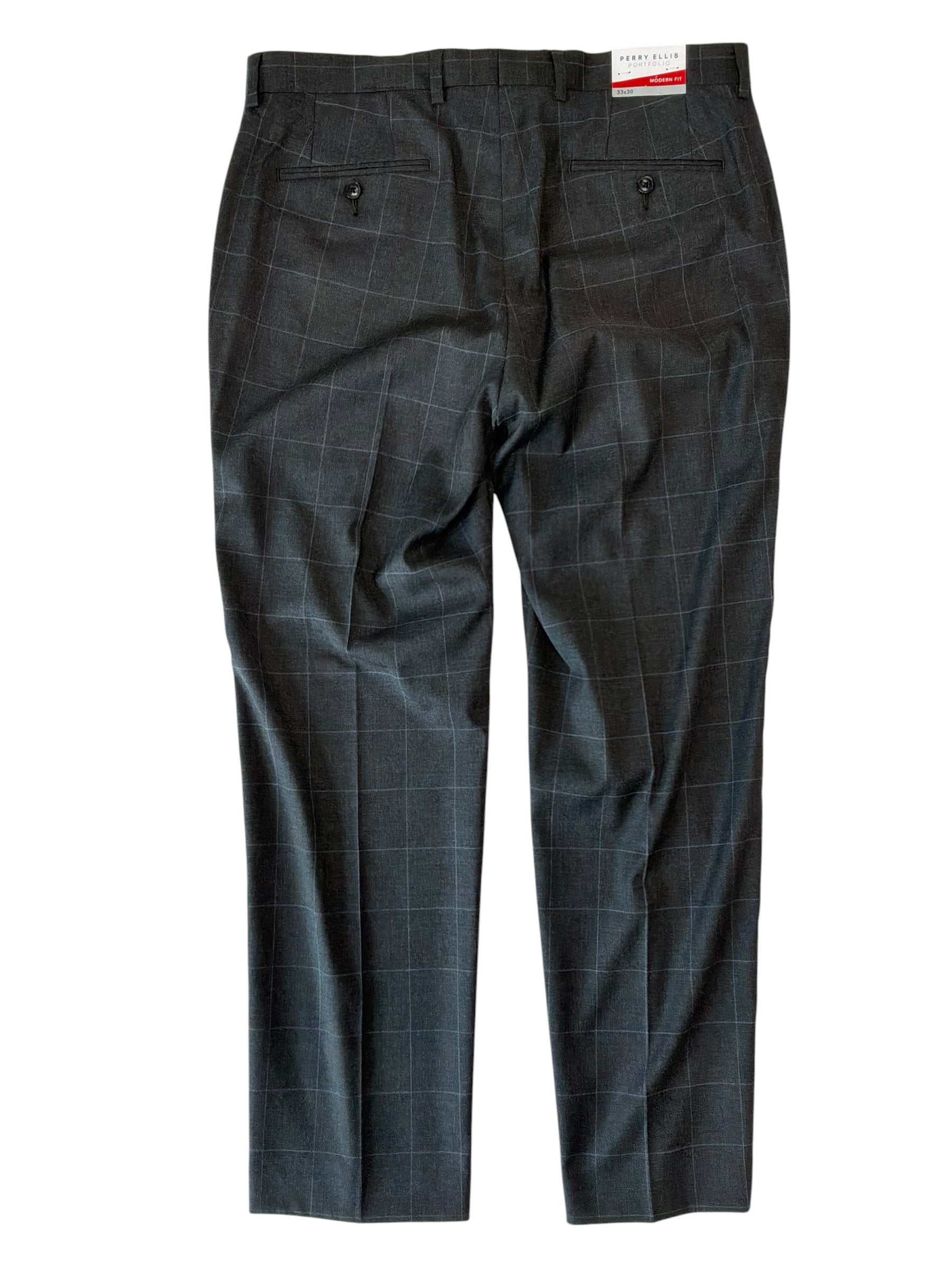 Perry Ellis Mens Modern fit Dress Pants 33 / 30 Grey Check