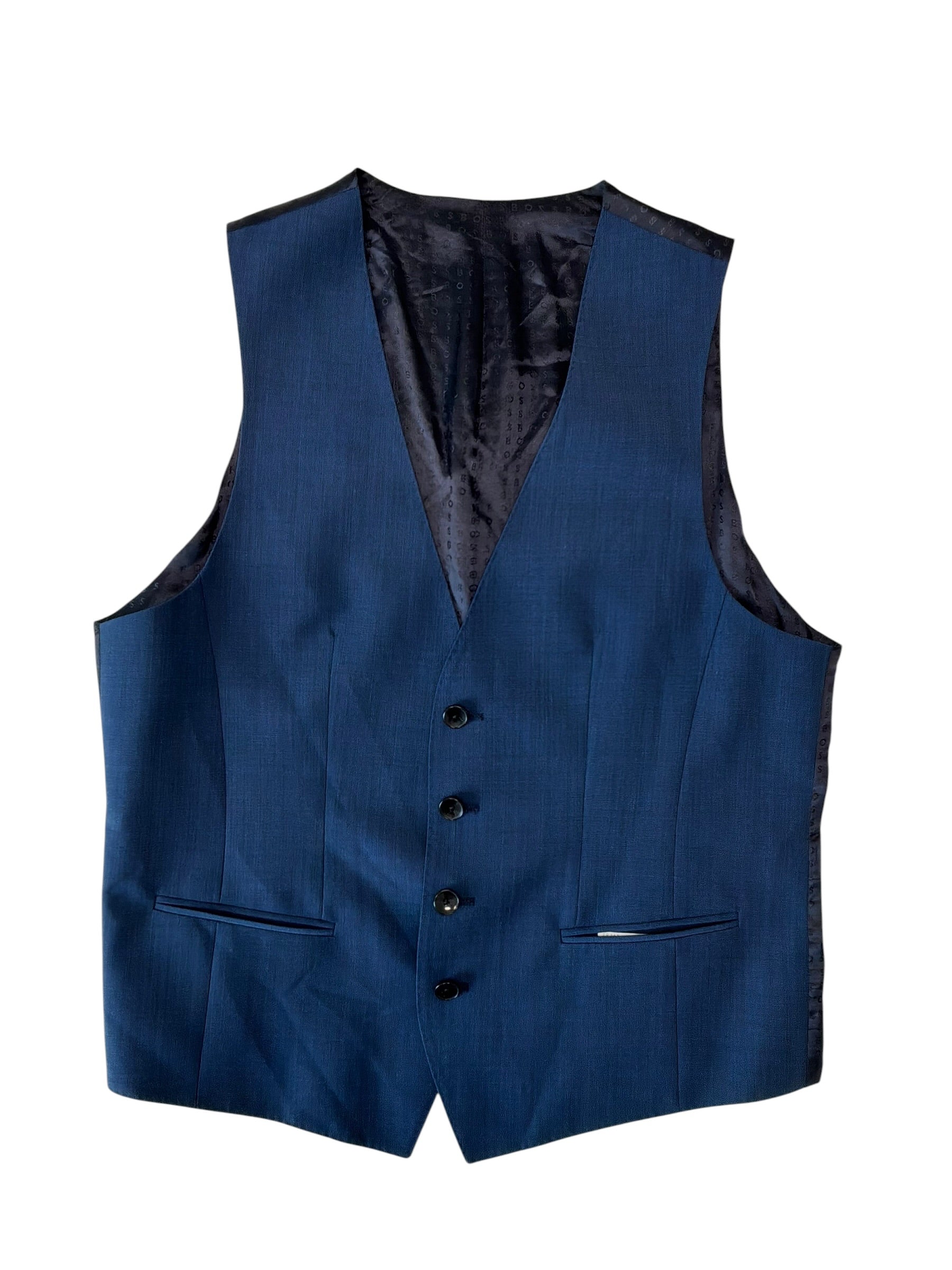 Hugo Boss Mens Slim fit Suit Vest Vest 38R Blue Solid