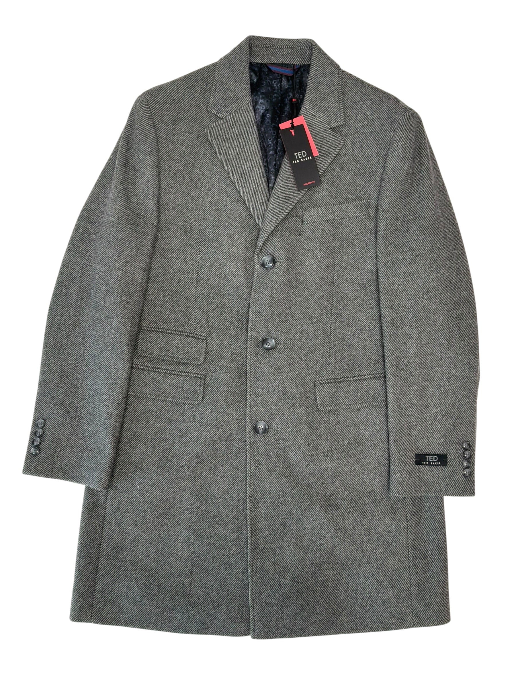 Ted Baker Mens Modern fit Wool Overcoat Coat 40 R Grey Striped