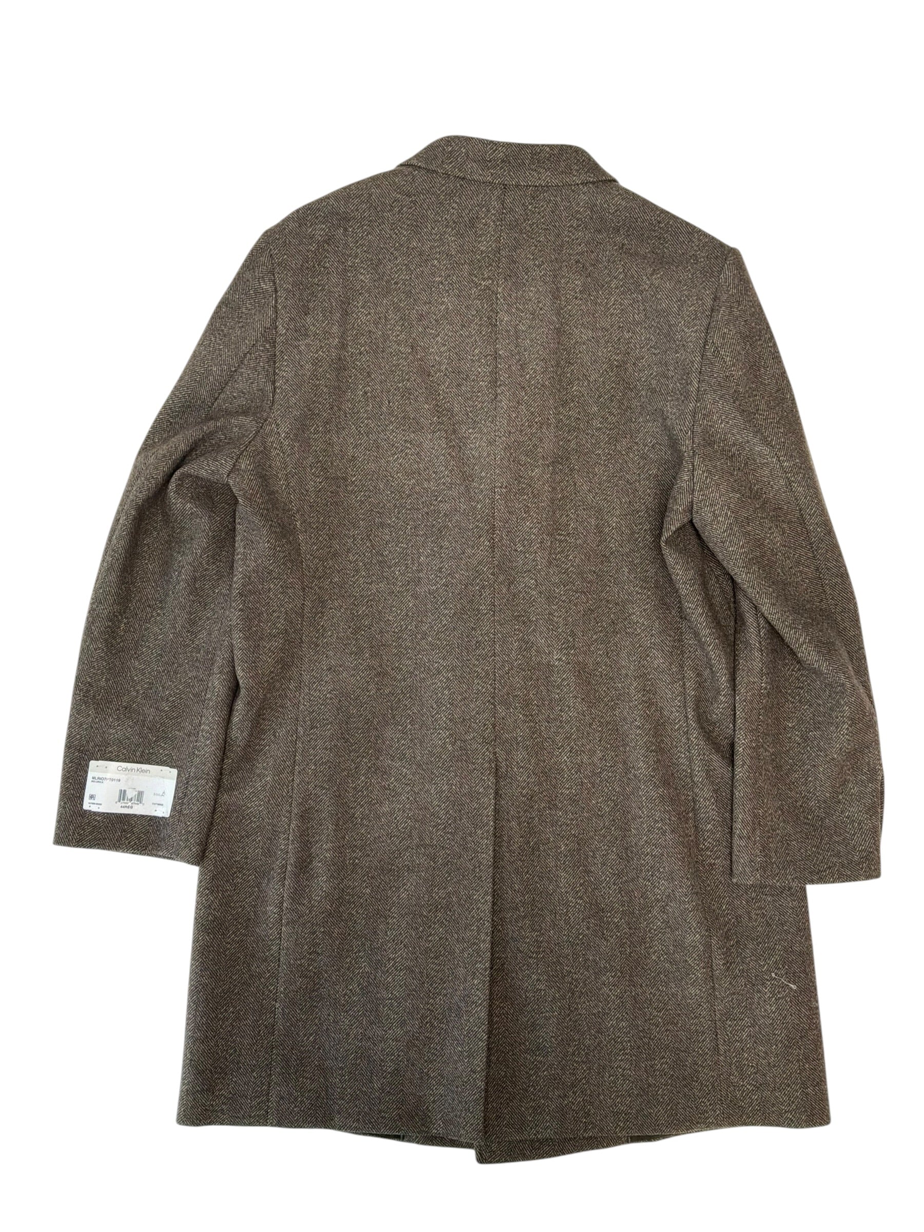 Calvin Klein Mens Modern fit Wool Overcoat Coat 44 R Brown Herringbone