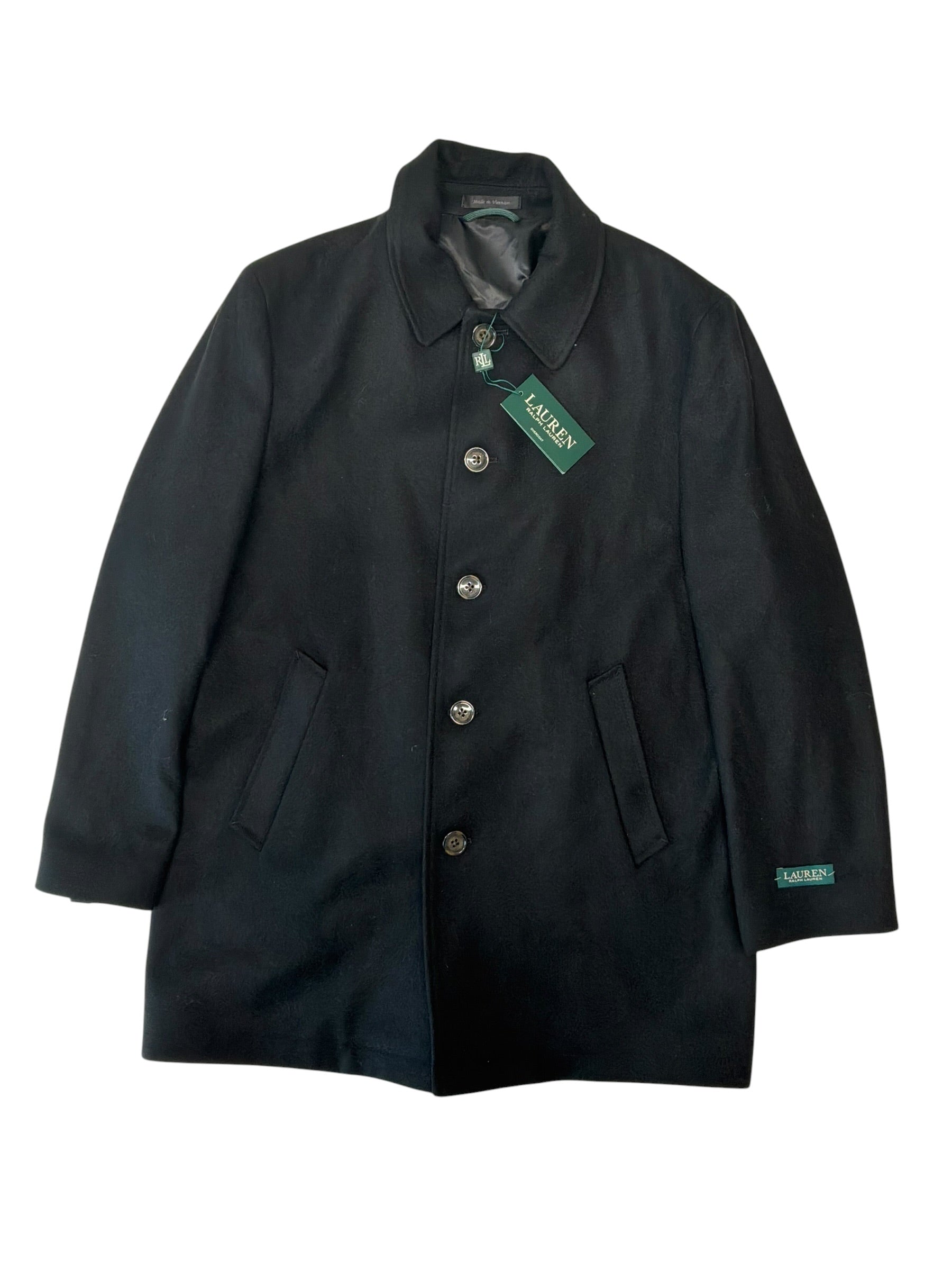 Lauren Ralph Lauren Mens Regular fit Wool Overcoat Coat 42 S Black Solid