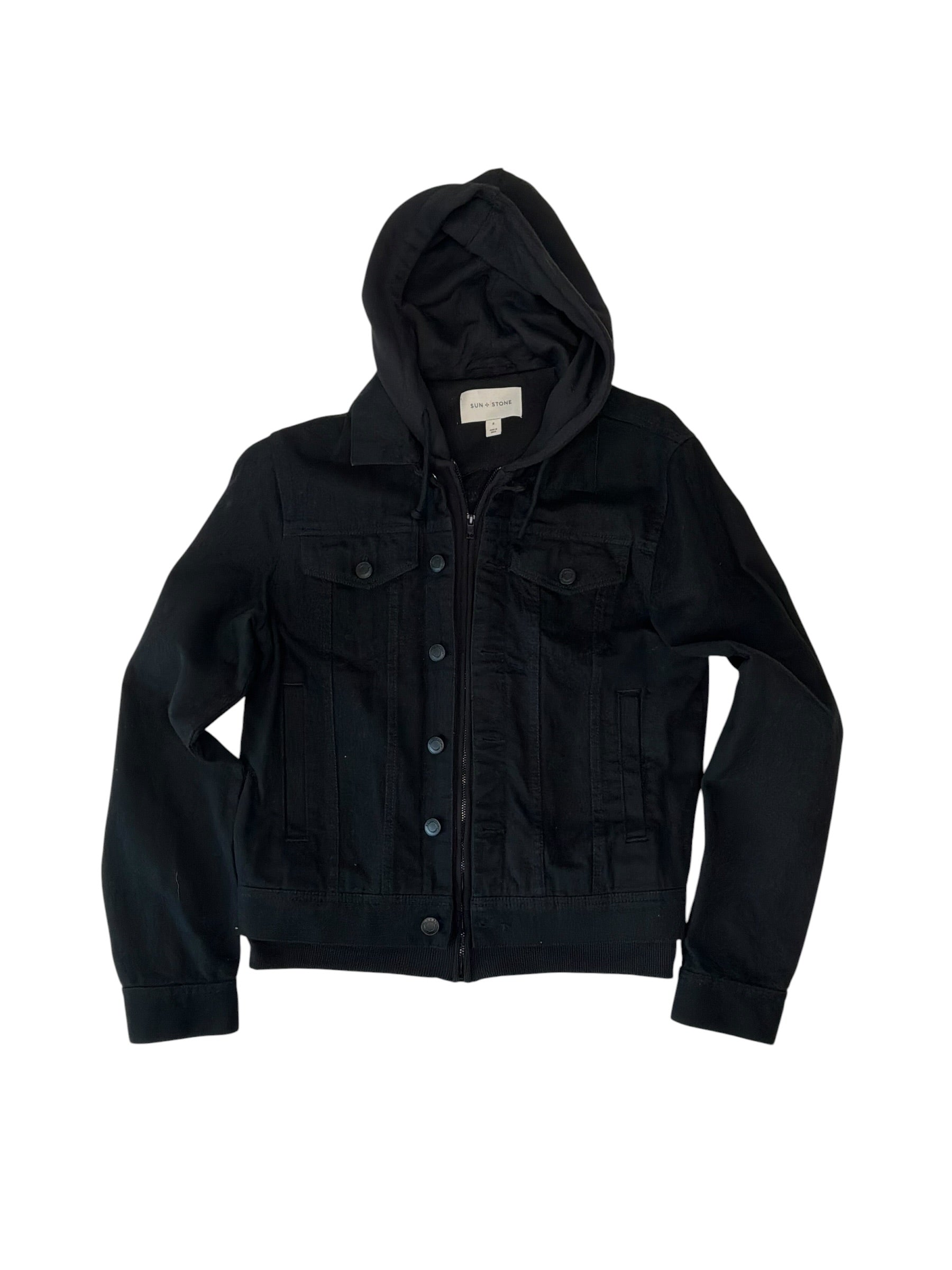 Sun + Stone Mens Regular fit Cotton Denim Jacket Coat Small Black Solid