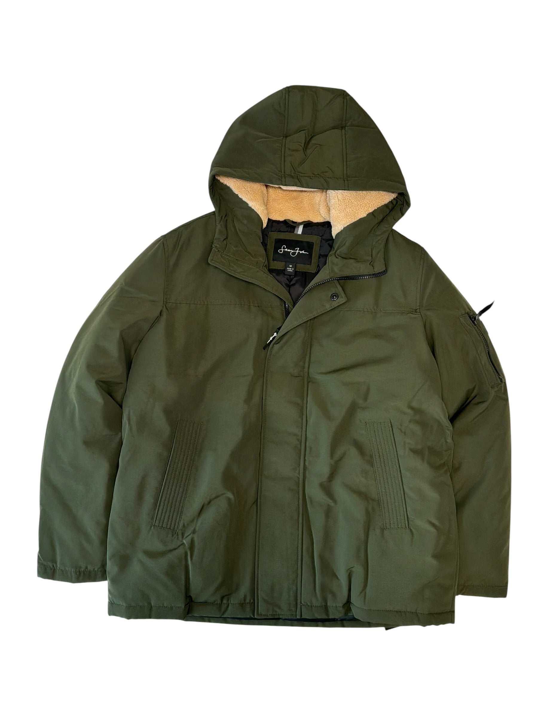 Sean John Mens Regular fit Puffer Coat Medium Green Solid