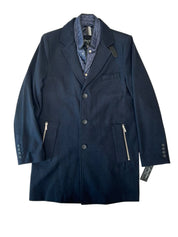 Sean John Mens Regular fit Wool Overcoat Coat Medium Blue Solid