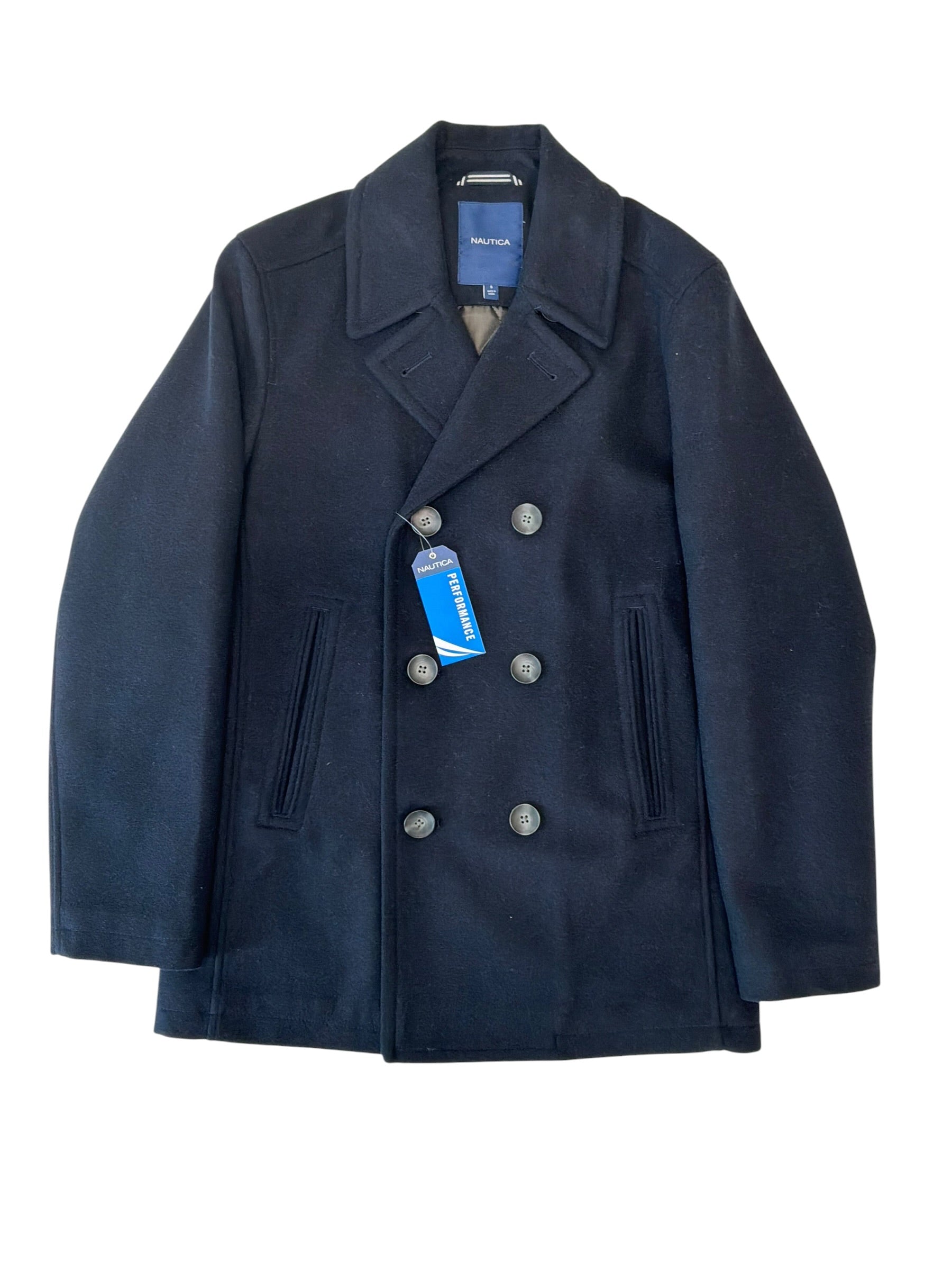 Nautica Mens Modern fit Wool Peacoat Coat Small Navy Blue Solid