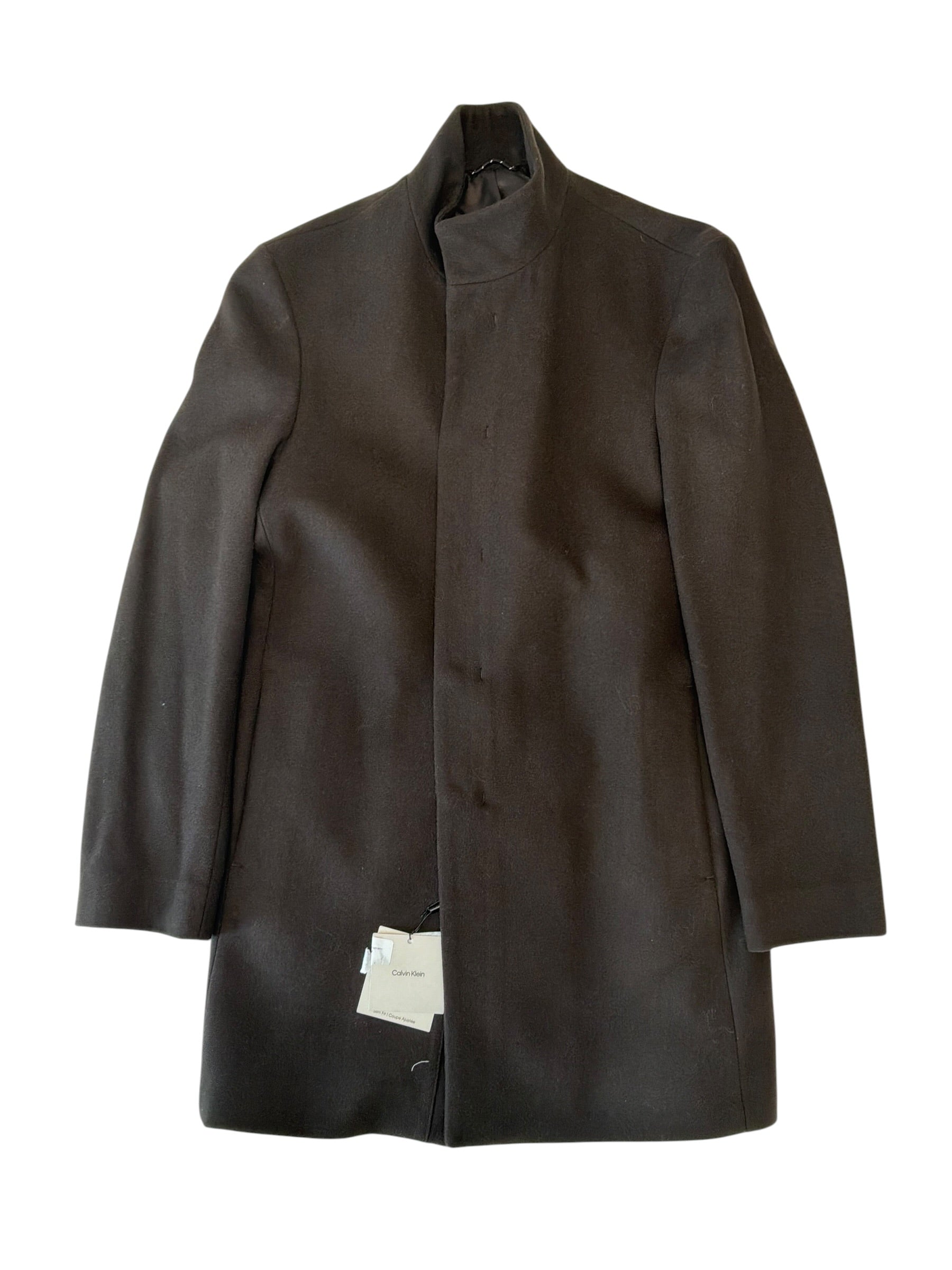 Calvin Klein Mens Slim fit Wool Overcoat Coat 38 S Green Solid