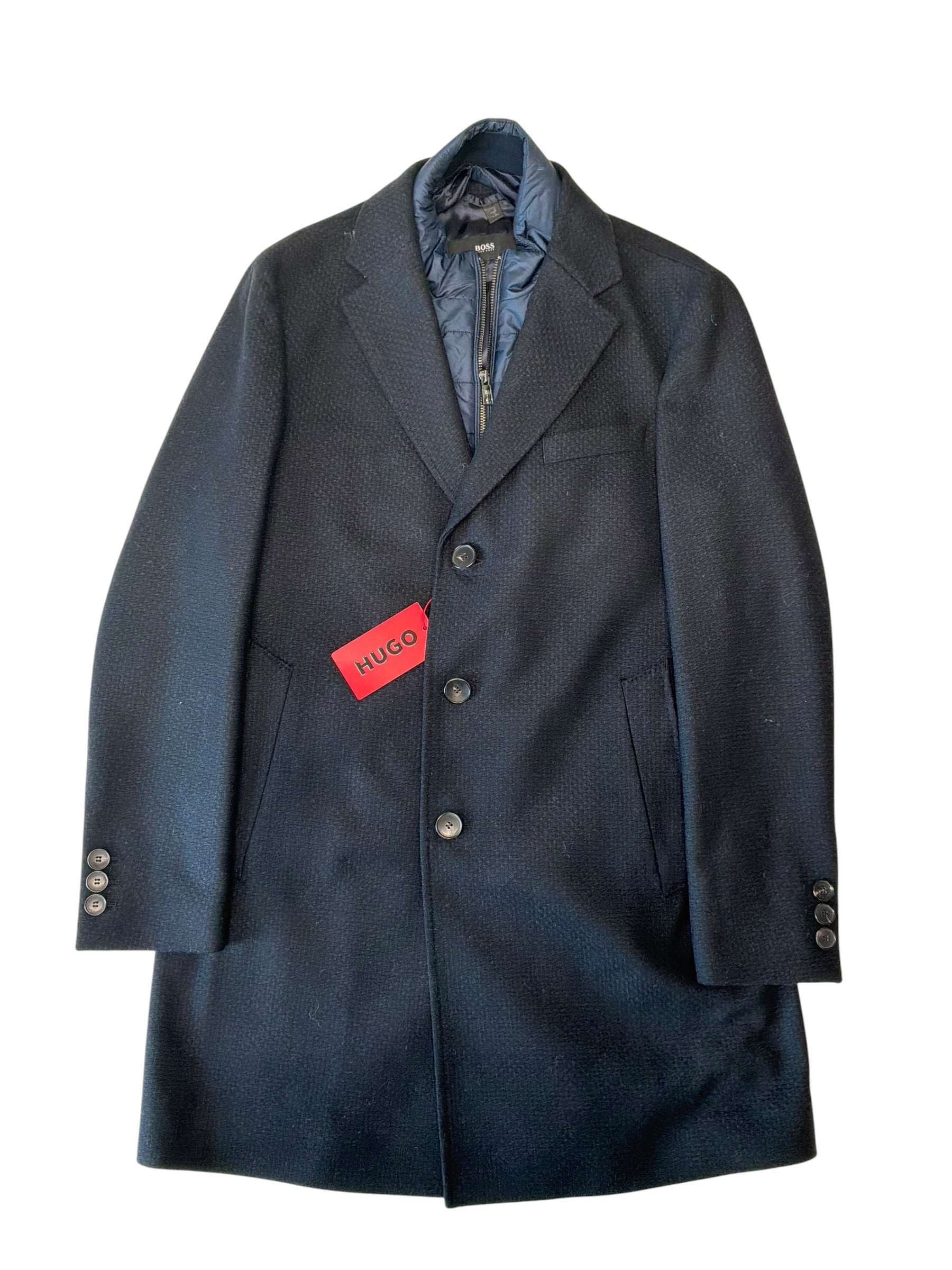 Hugo Boss Mens Slim fit Wool Overcoat Coat 38 R Blue Solid