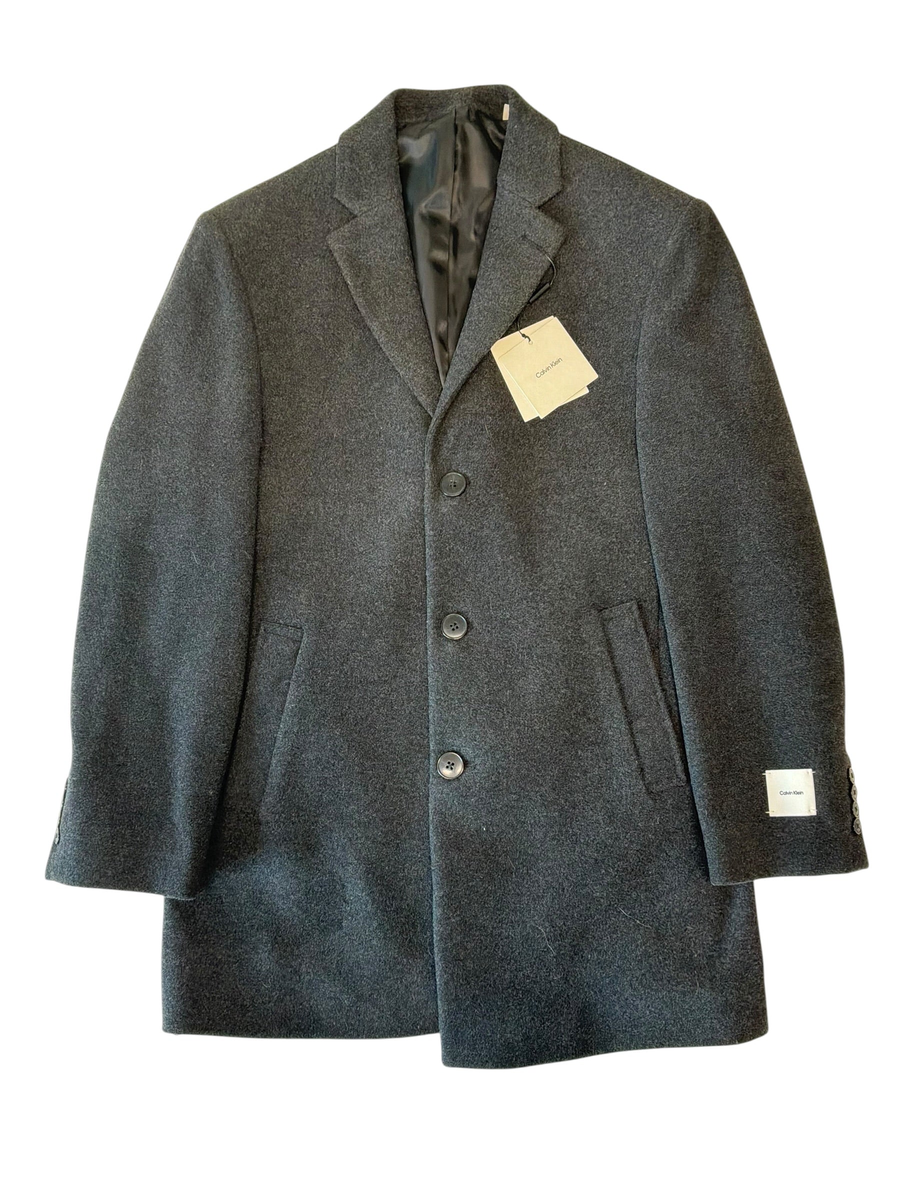 Calvin Klein Mens Slim fit Wool Overcoat Coat 38 S Grey Solid