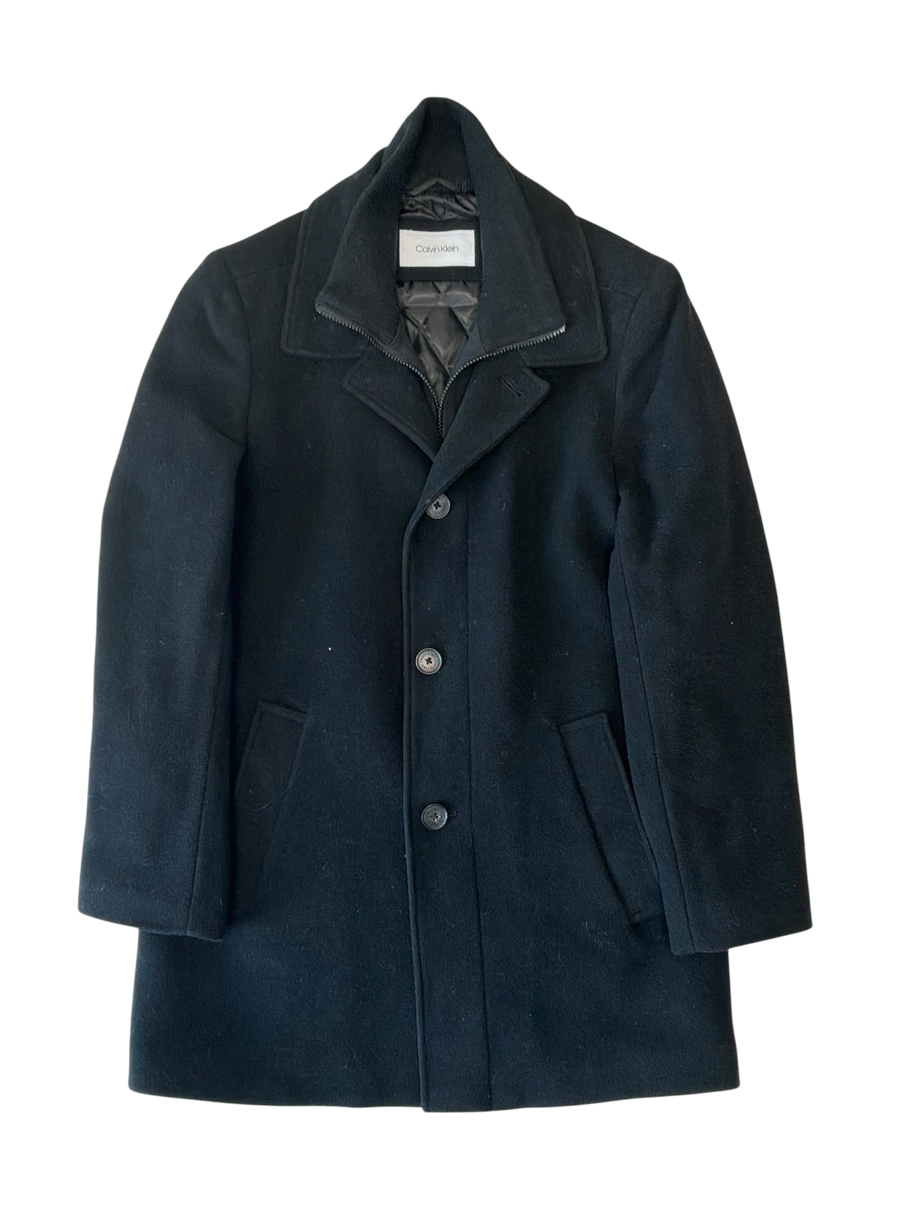 Calvin Klein Mens Slim fit Wool Overcoat Coat 36 R Black Solid