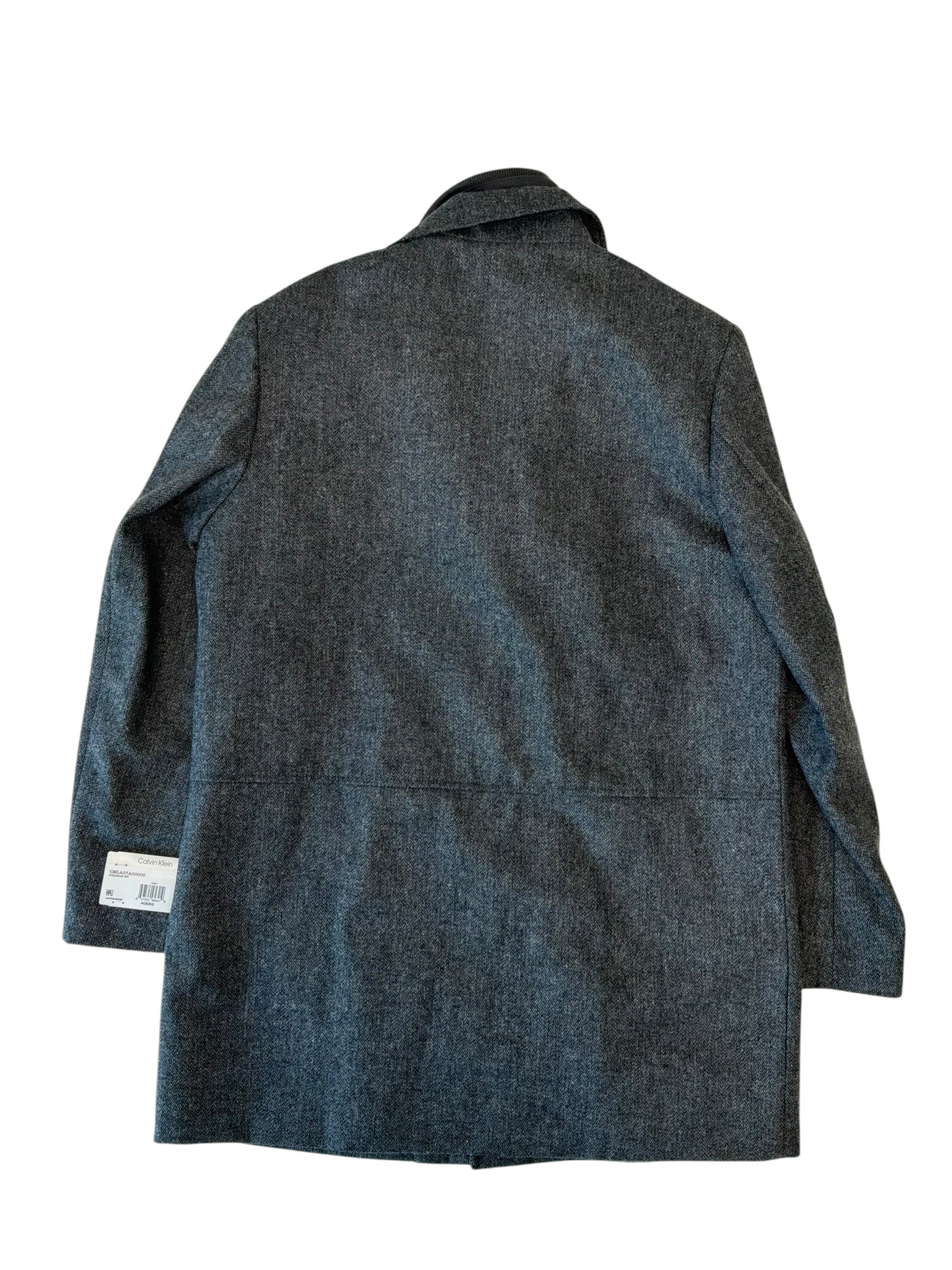 Calvin Klein Mens Slim fit Overcoat Coat 40 R Grey Herringbone
