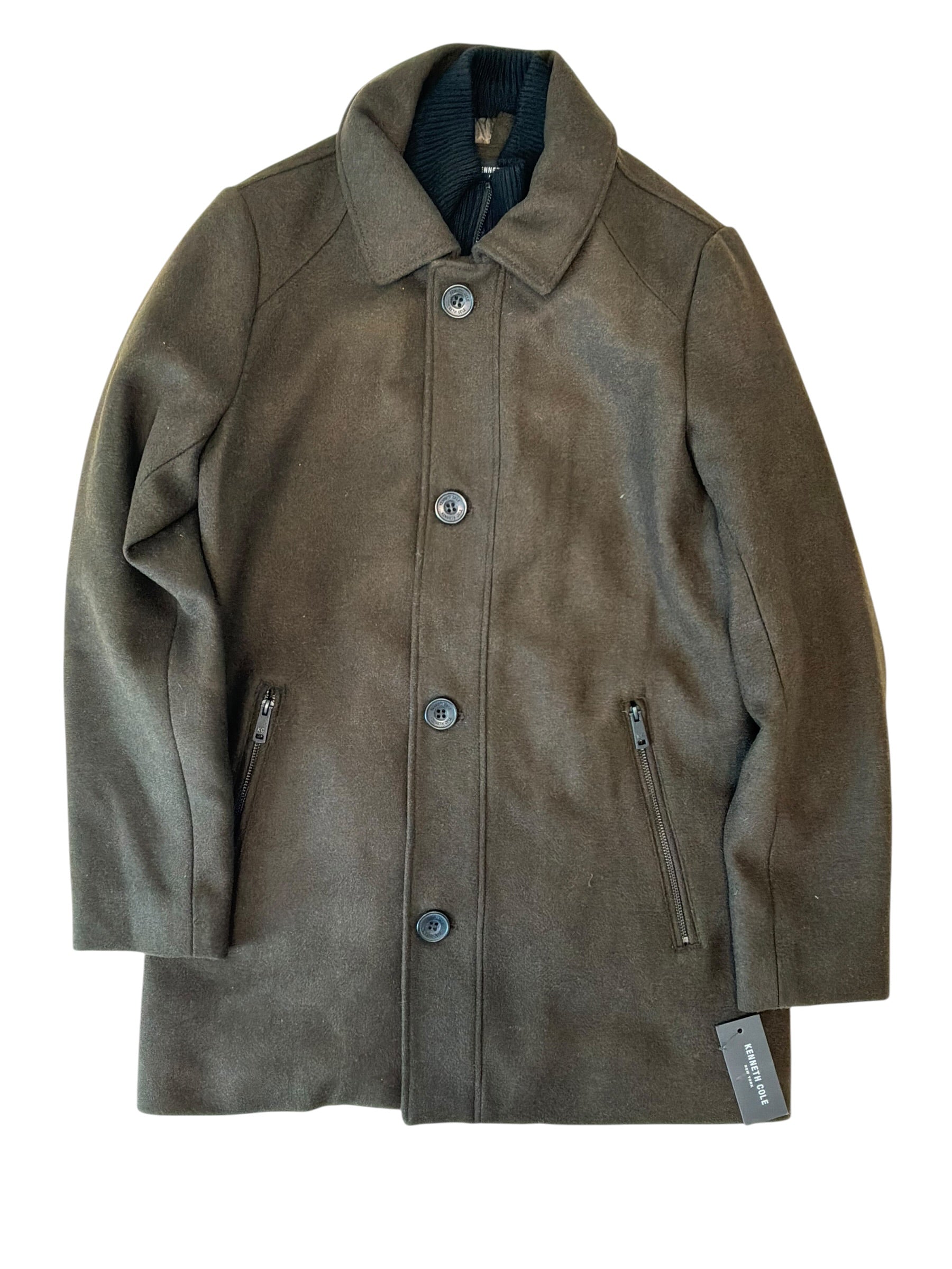 Kenneth Cole Mens Slim fit Wool Overcoat Coat Small Green Solid