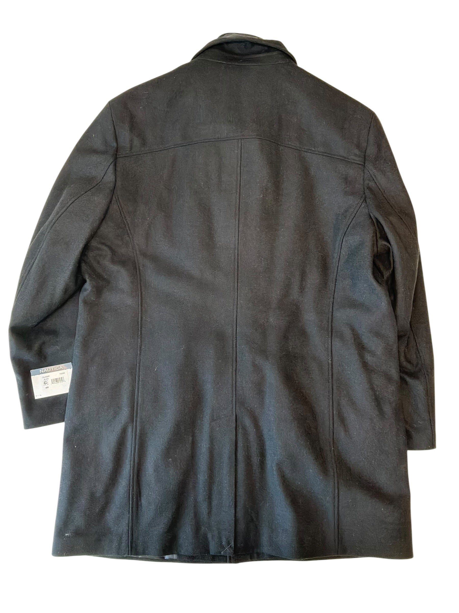 Nautica Mens Modern fit Wool Overcoat Coat 48 R Black Solid