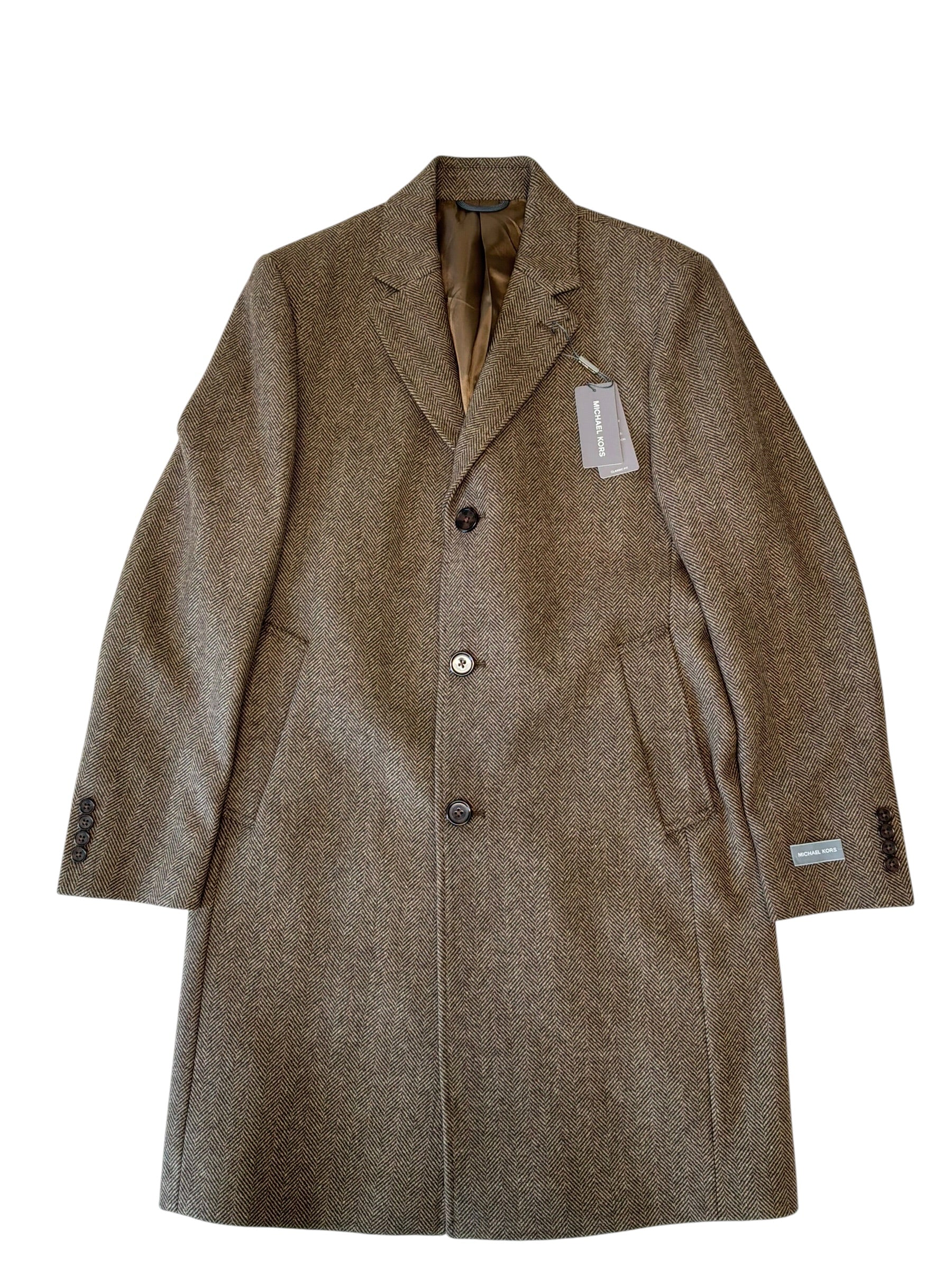 Michael Kors Mens Regular fit Wool Overcoat Coat 36 R Brown Herringbone