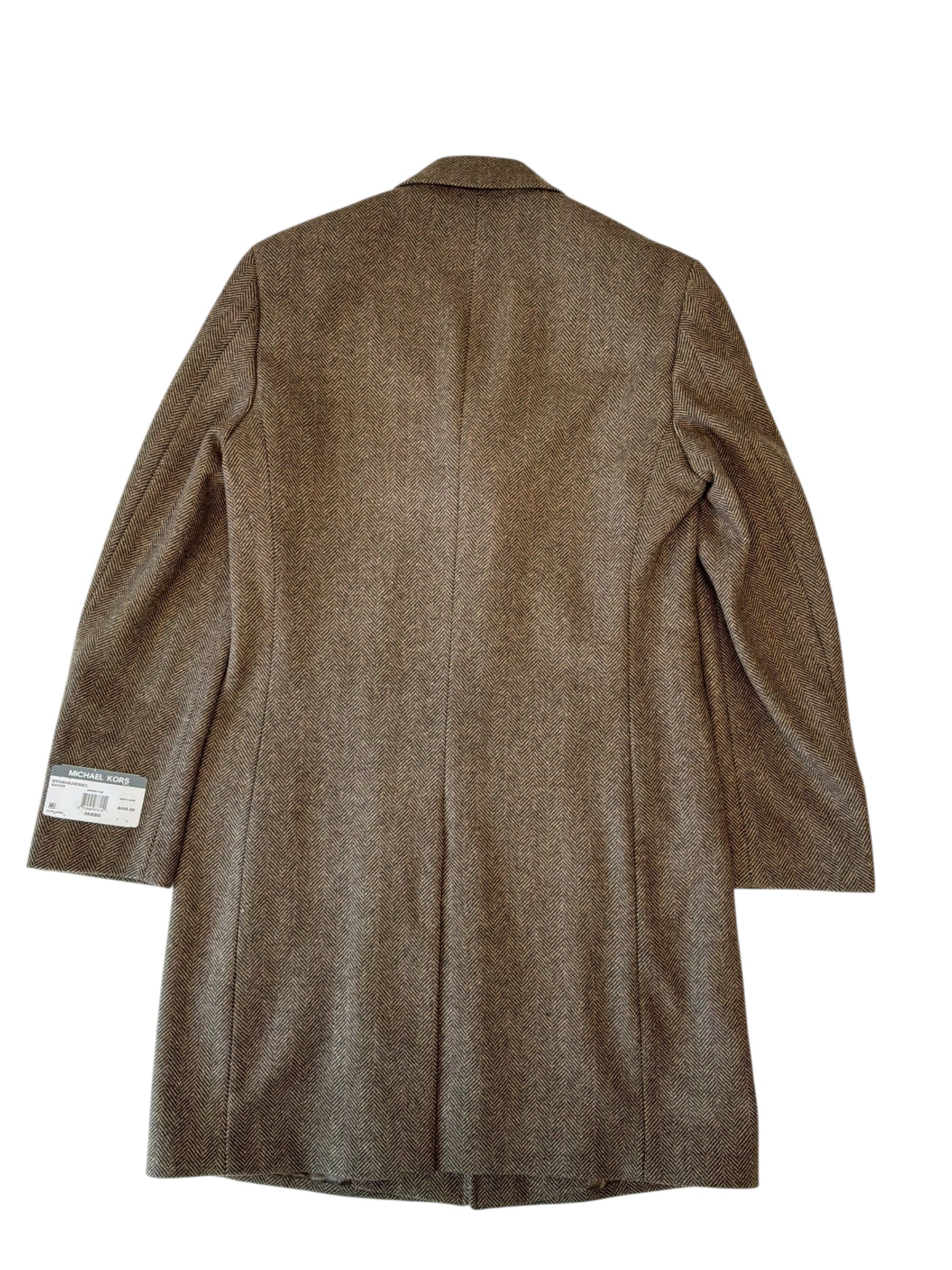 Michael Kors Mens Regular fit Wool Overcoat Coat 36 R Brown Herringbone