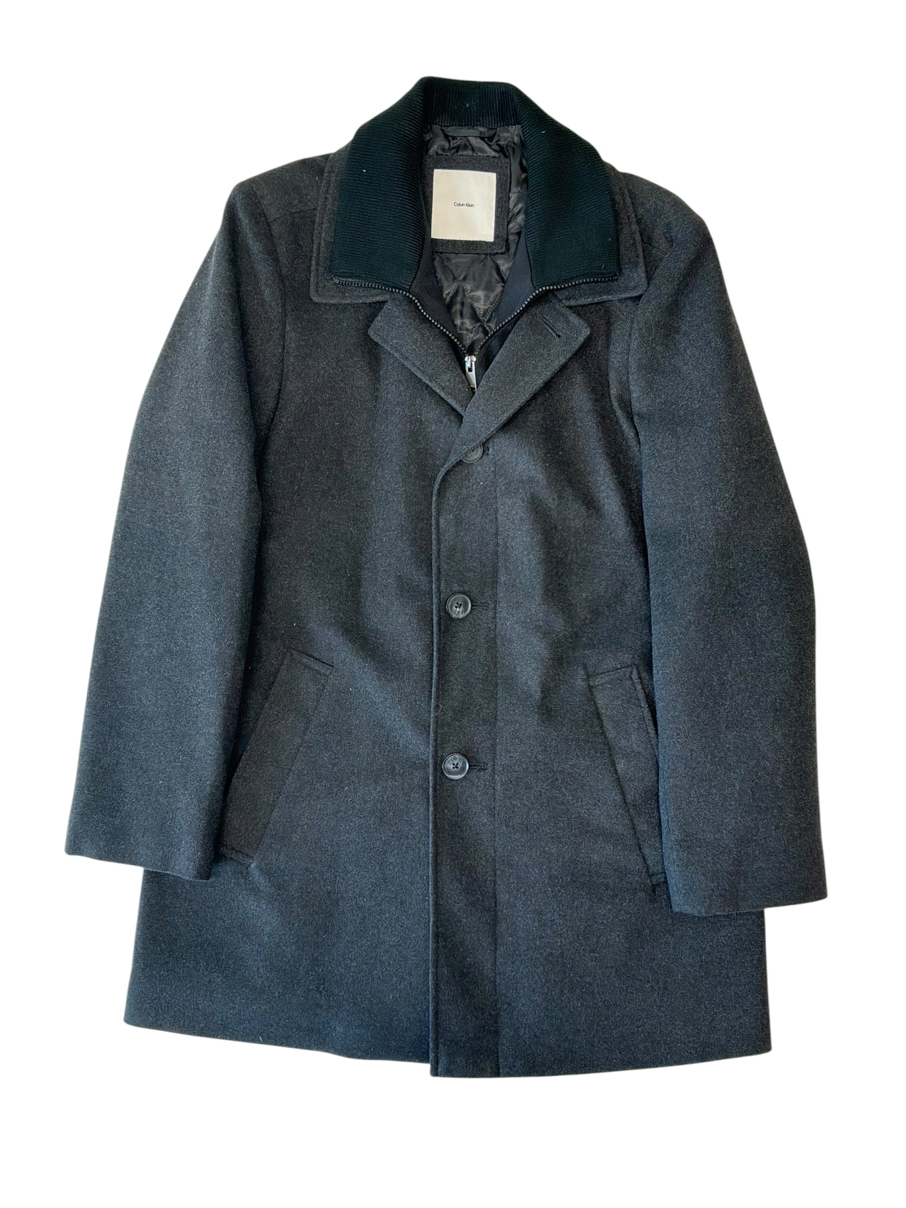 Calvin Klein Mens Modern fit Wool Overcoat Coat 38 R Grey Solid