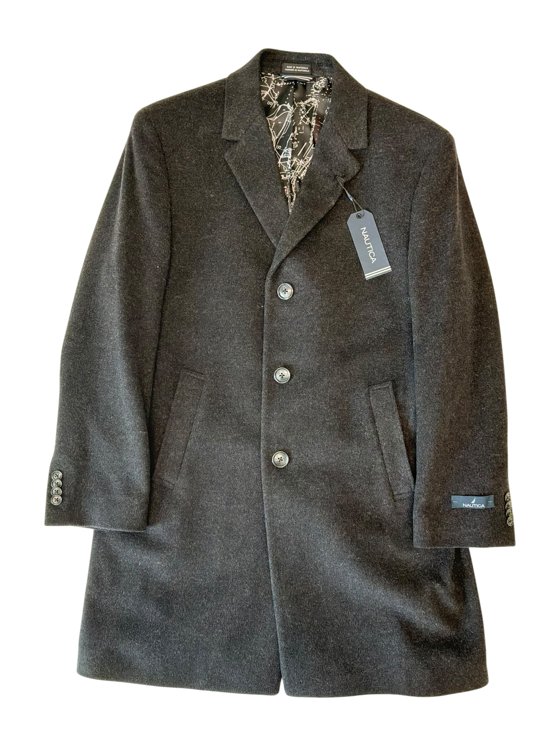 Nautica Mens Modern fit Wool Overcoat Coat 38 S Grey Solid
