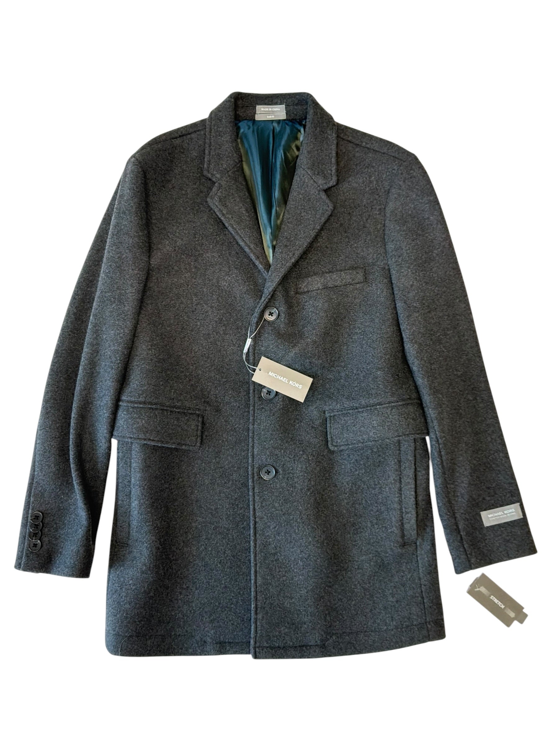 Michael Kors Mens Regular fit Wool Overcoat Coat 36 S Grey Solid