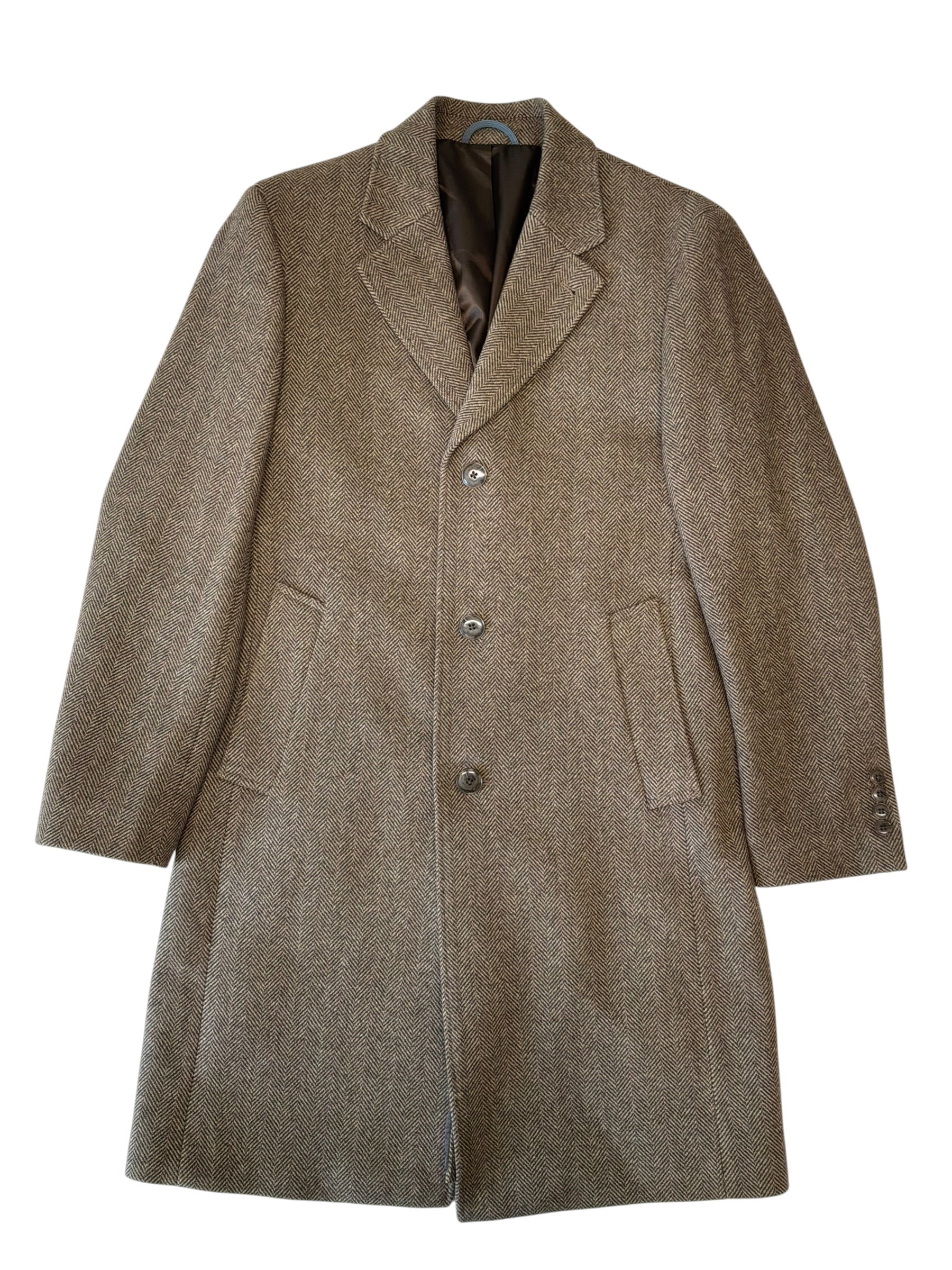 Michael Kors Mens Regular fit Wool Overcoat Coat 36 R Brown Herringbone