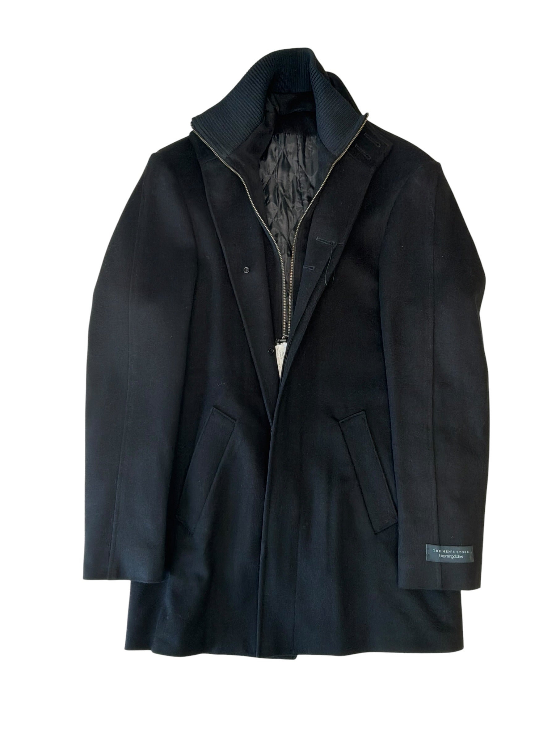 The Men's Store Mens Regular fit Wool Overcoat Coat 36 R Black Solid