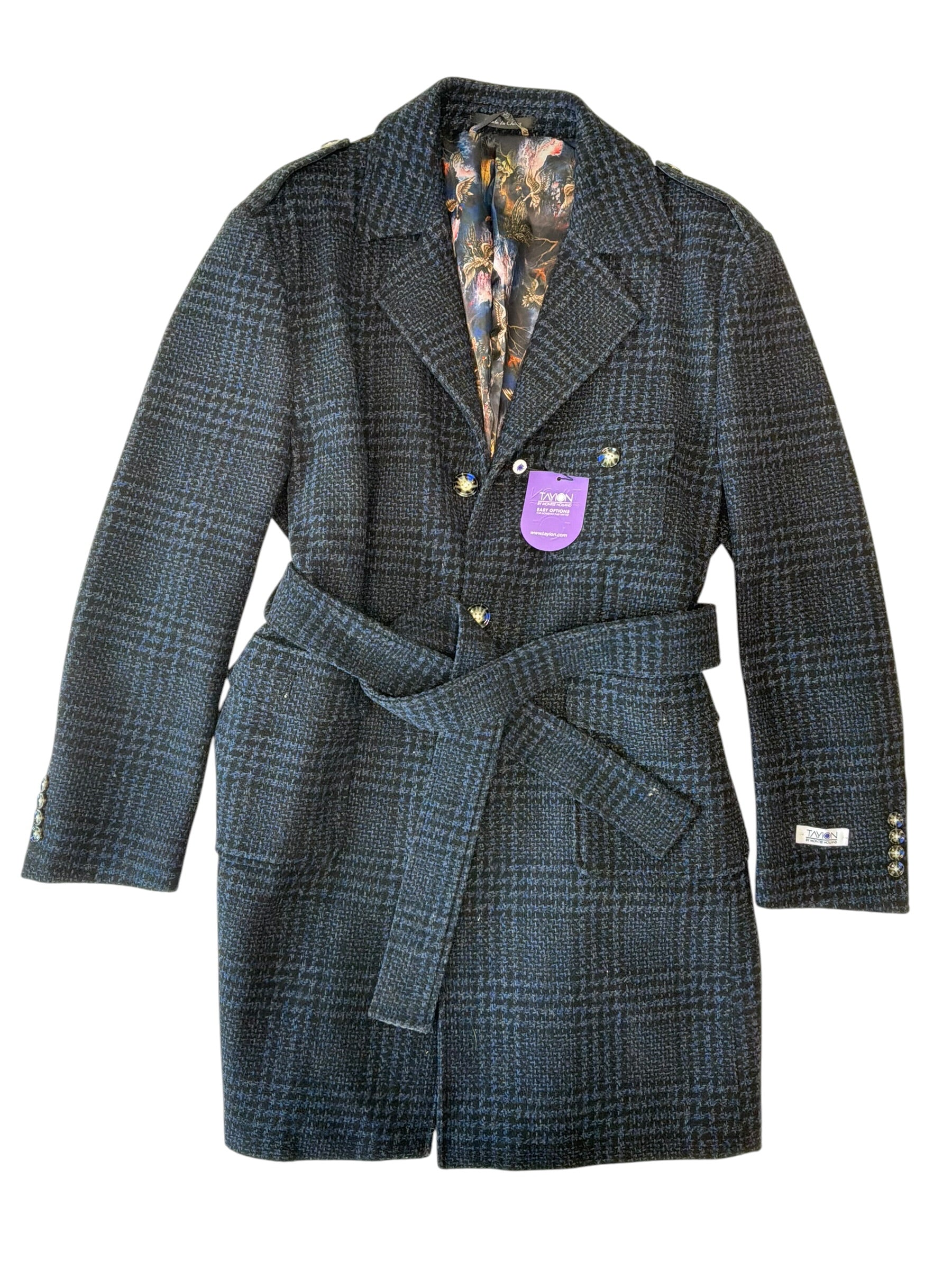 Tayion Mens Regular fit Overcoat Coat 42 S Blue Check