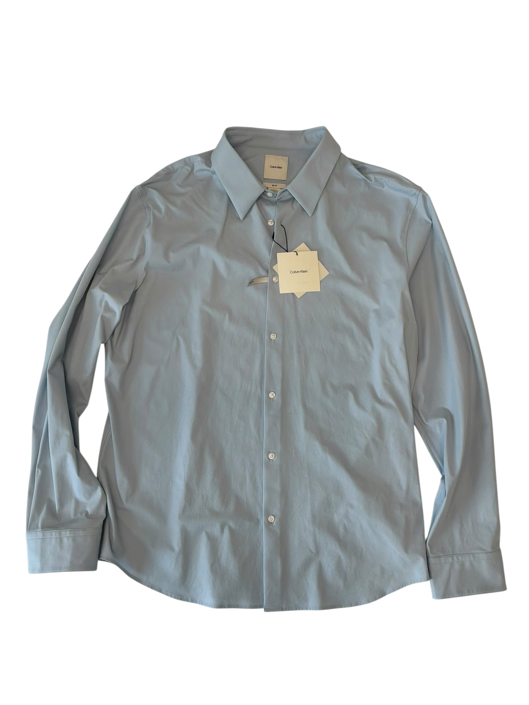 Calvin Klein Mens Slim fit Dress Shirt Shirt XL Blue Solid