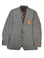 Tallia Mens Classic fit Suit Jacket Blazer 52 XL Grey / Red Windowpane