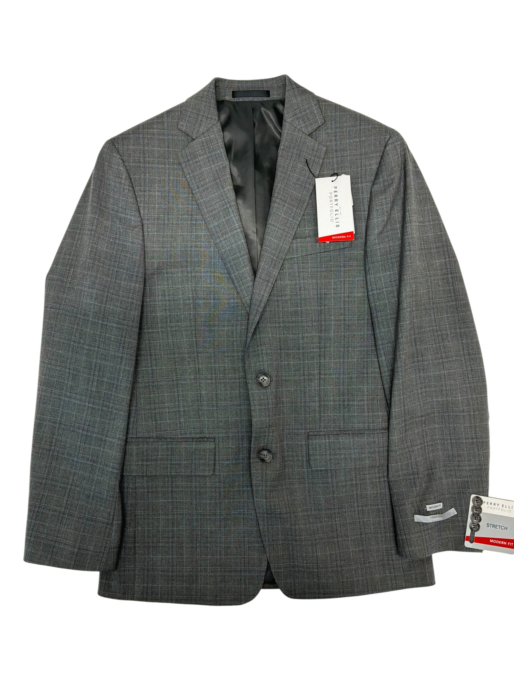 Perry Ellis Mens Modern fit Suit Jacket Blazer 36 R Grey Plaid