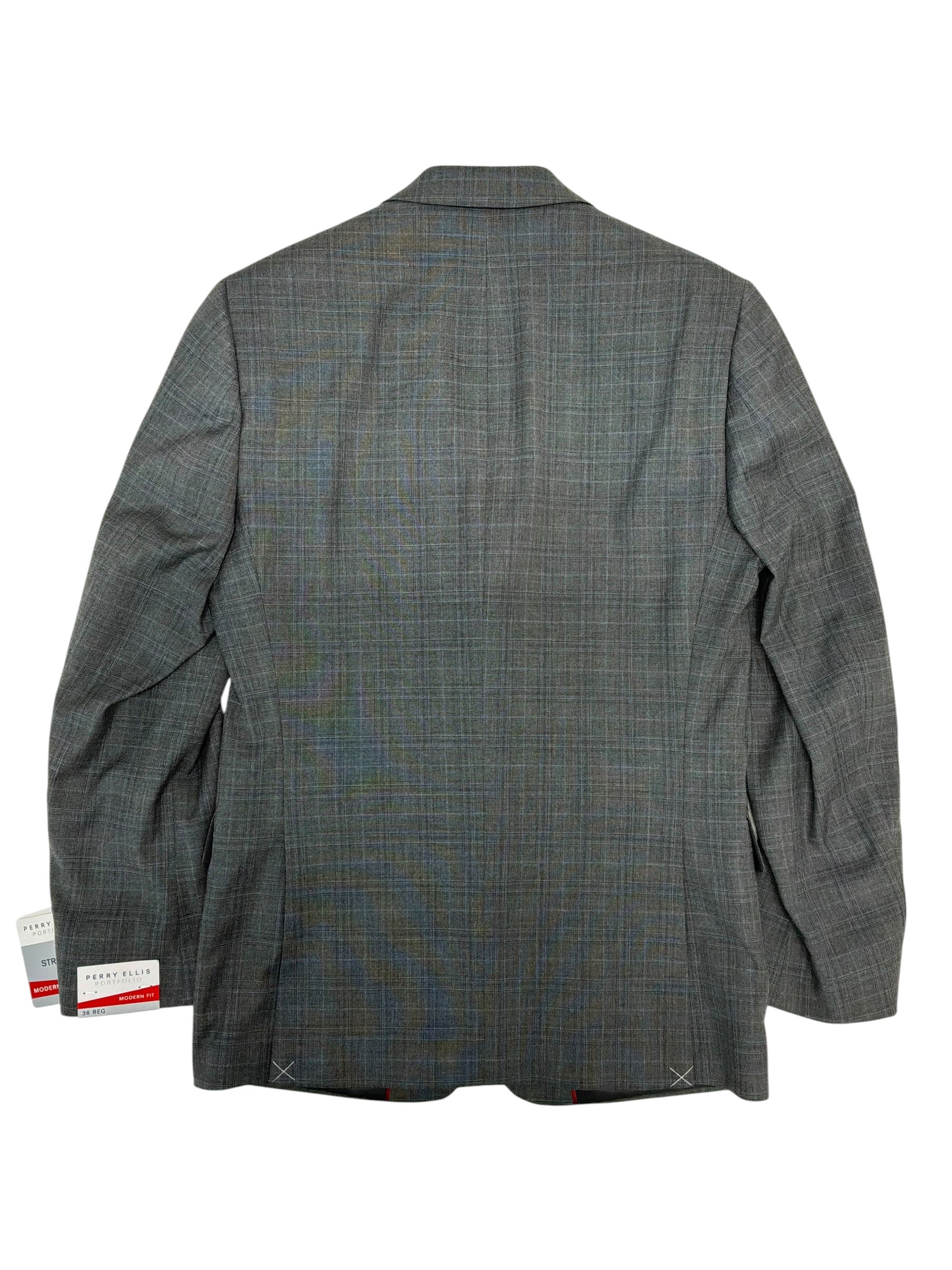 Perry Ellis Mens Modern fit Suit Jacket Blazer 36 R Grey Plaid