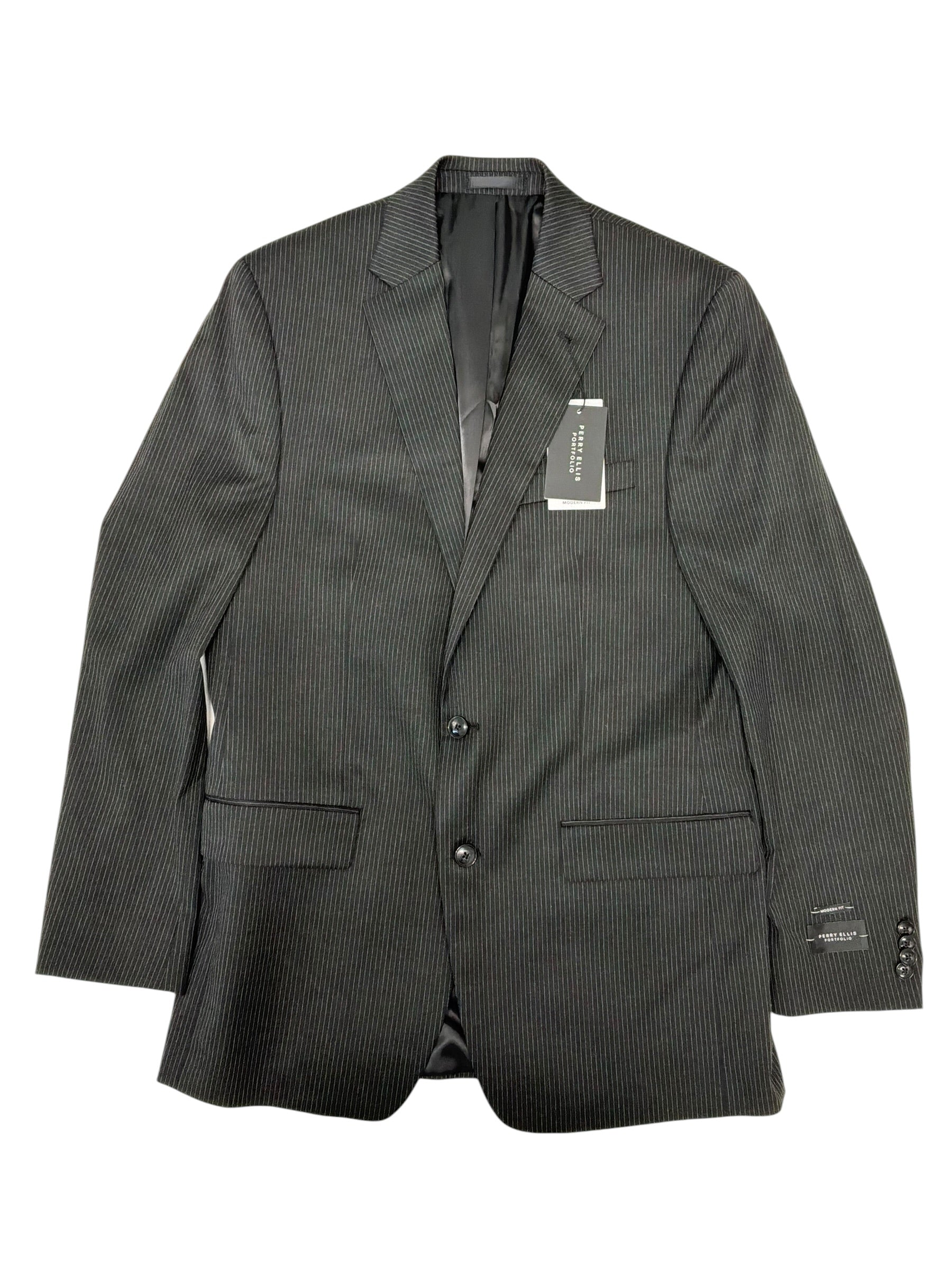 Perry Ellis Mens Modern fit Suit Jacket Blazer 40 L Black Striped