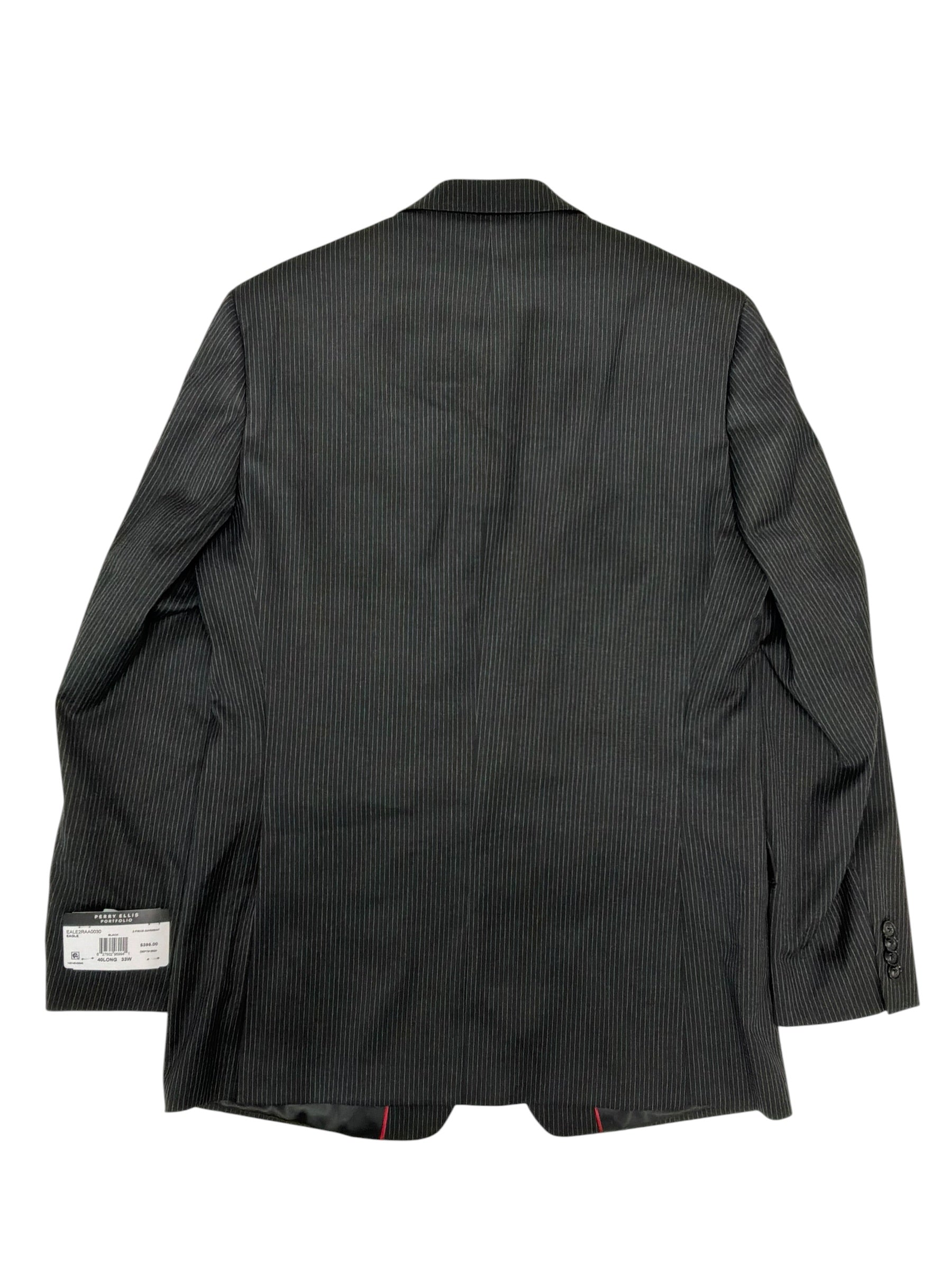 Perry Ellis Mens Modern fit Suit Jacket Blazer 40 L Black Striped