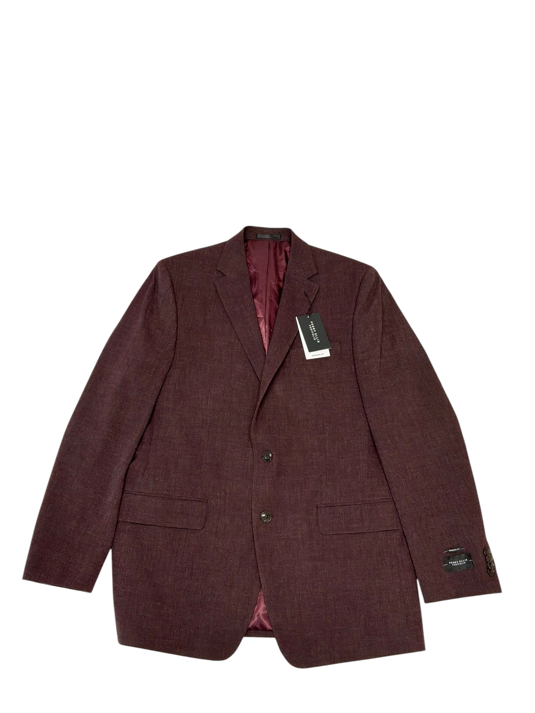 Perry Ellis Mens Modern fit Suit Jacket Blazer 42 S Burgundy Red Solid