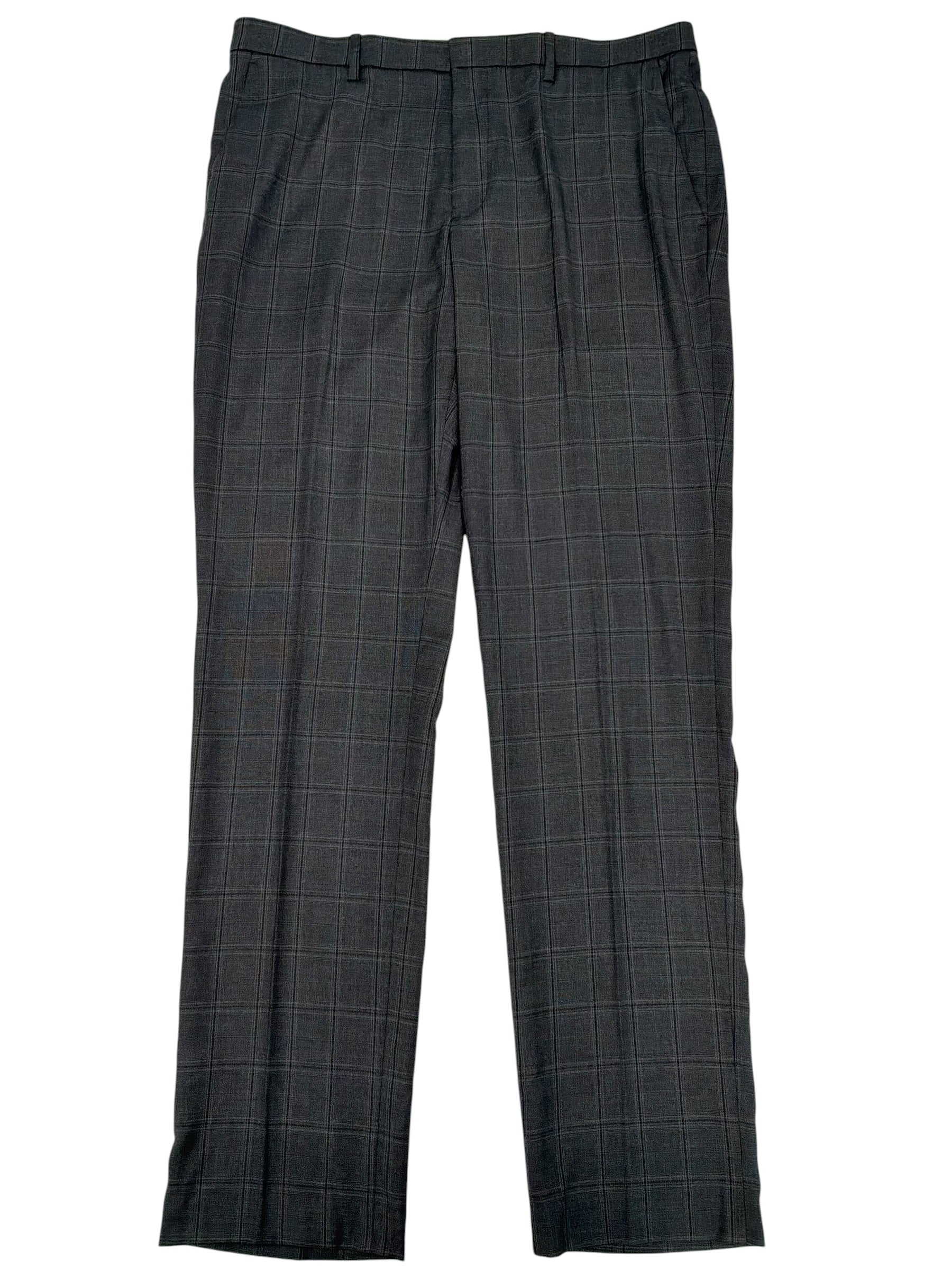 Perry Ellis Mens Slim fit Dress Pants 36 / 34 Charcoal Grey Plaid